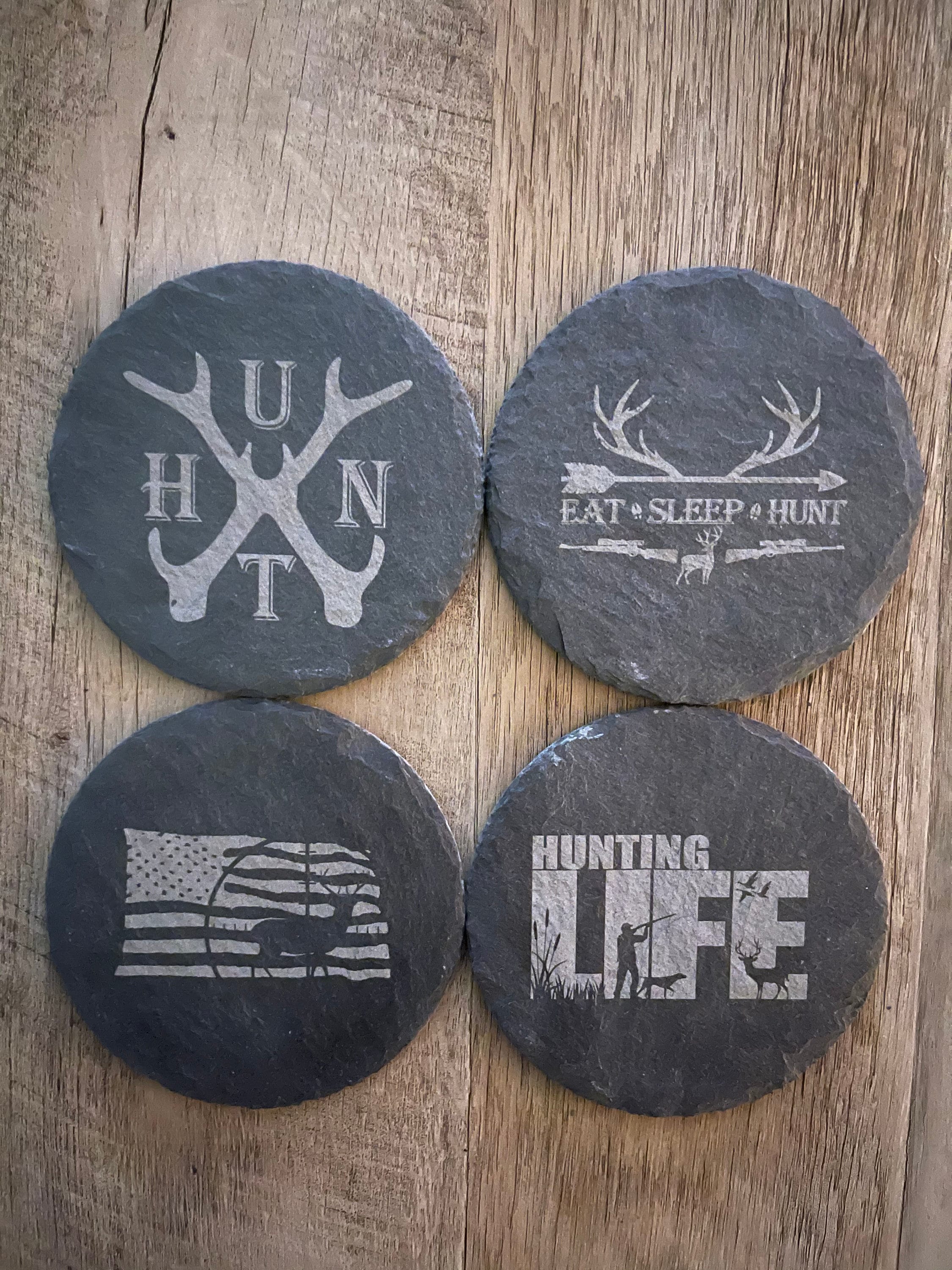 Deer Hunting Slate Coasters, Set of 4, Wedding Gifts, Drink Coasters, Personalized, Engraved
