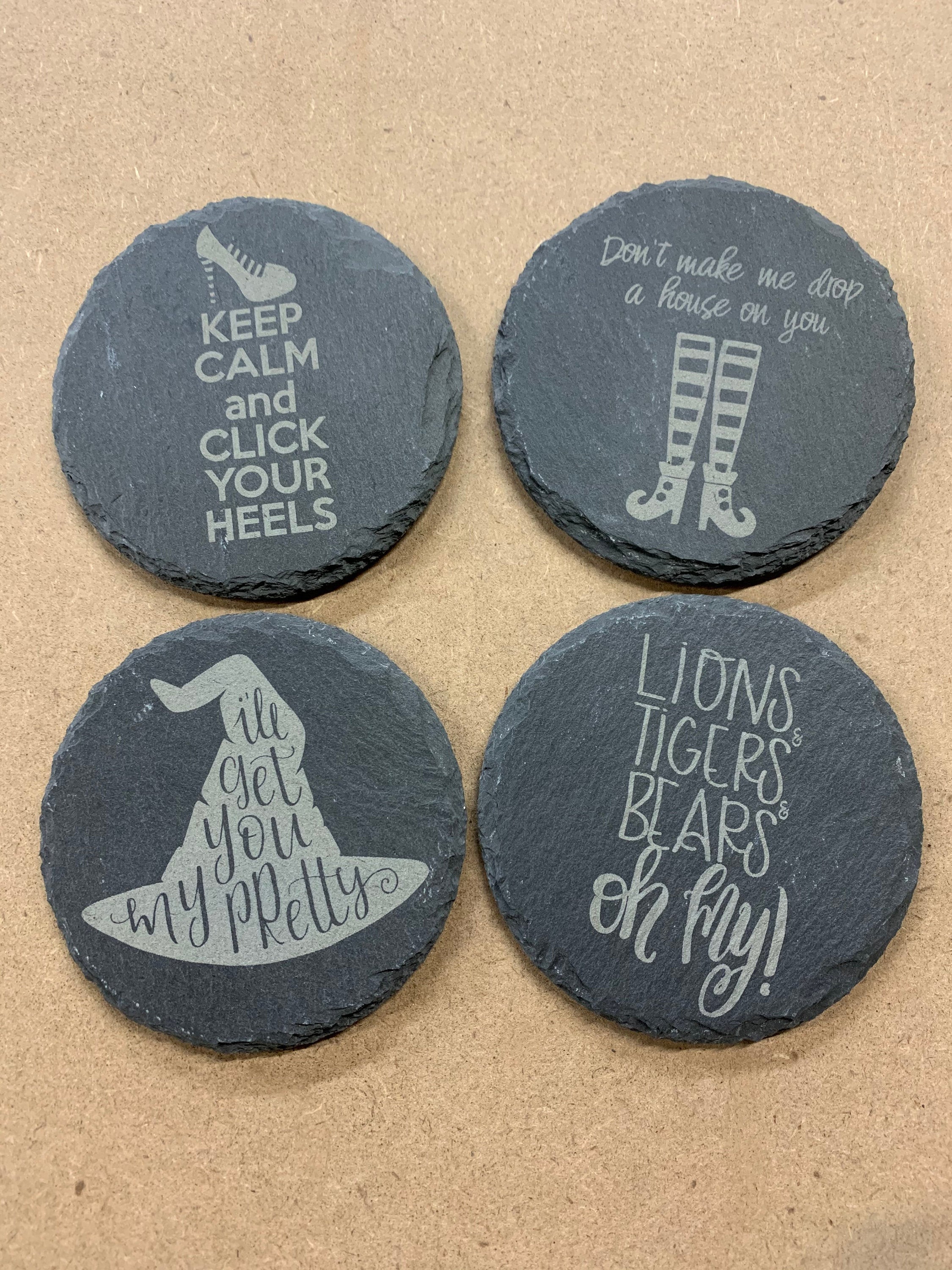 Wizard Of Oz Coasters Slate, Set of 4, Wedding Gifts, Drink Coasters, Personalized, Engraved