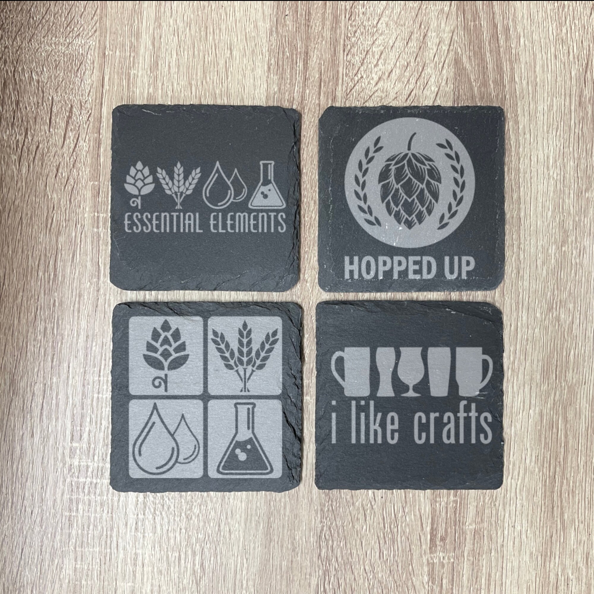 Craft Beer Ingredients Engraved Slate Coasters, Set of 4, Beer, Beer ingredients, Drink Coasters, Personalized, Laser Engraved, Funny
