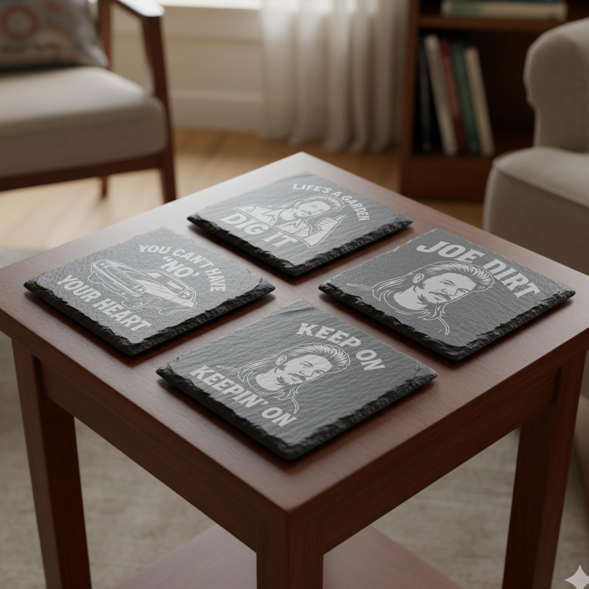 Joe Dirt Inspired Slate Coasters - "Life's a Garden" Quote - Funny Movie Gift
