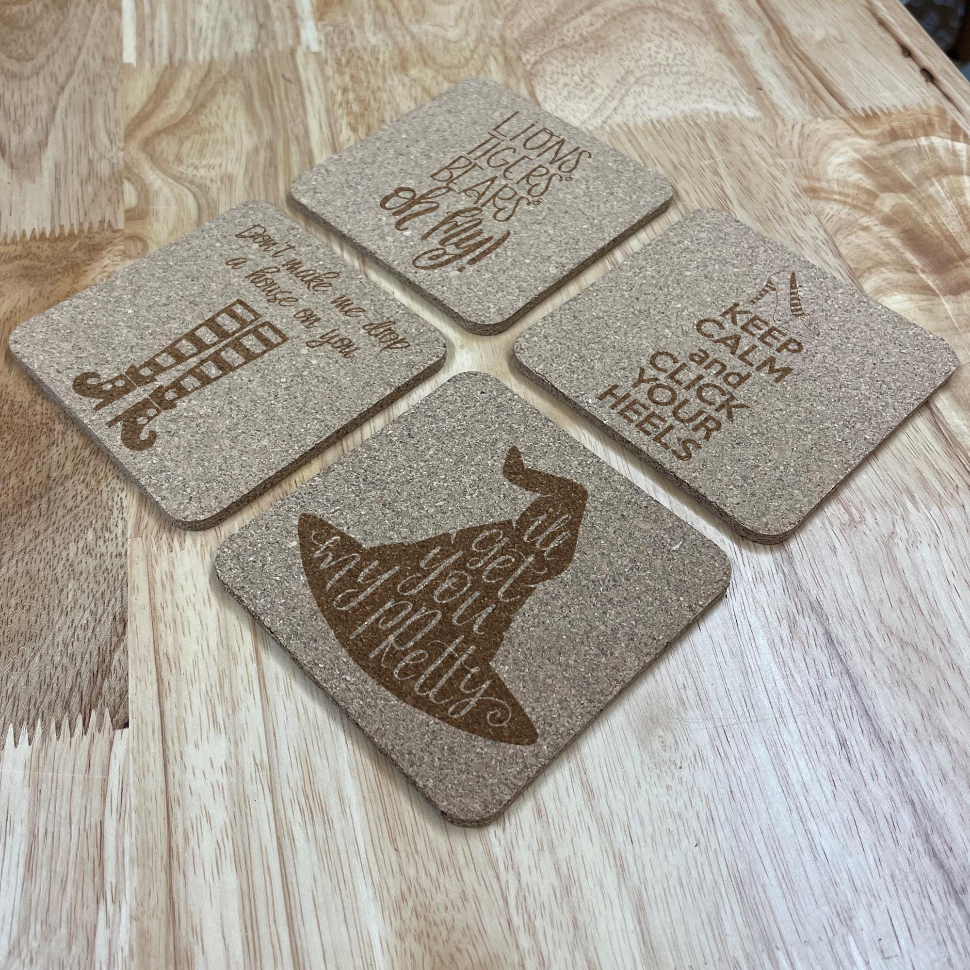 Wizard Of Oz Cork Coasters, Set of 4, Wedding Gifts, Drink Coasters, Personalized, Engraved
