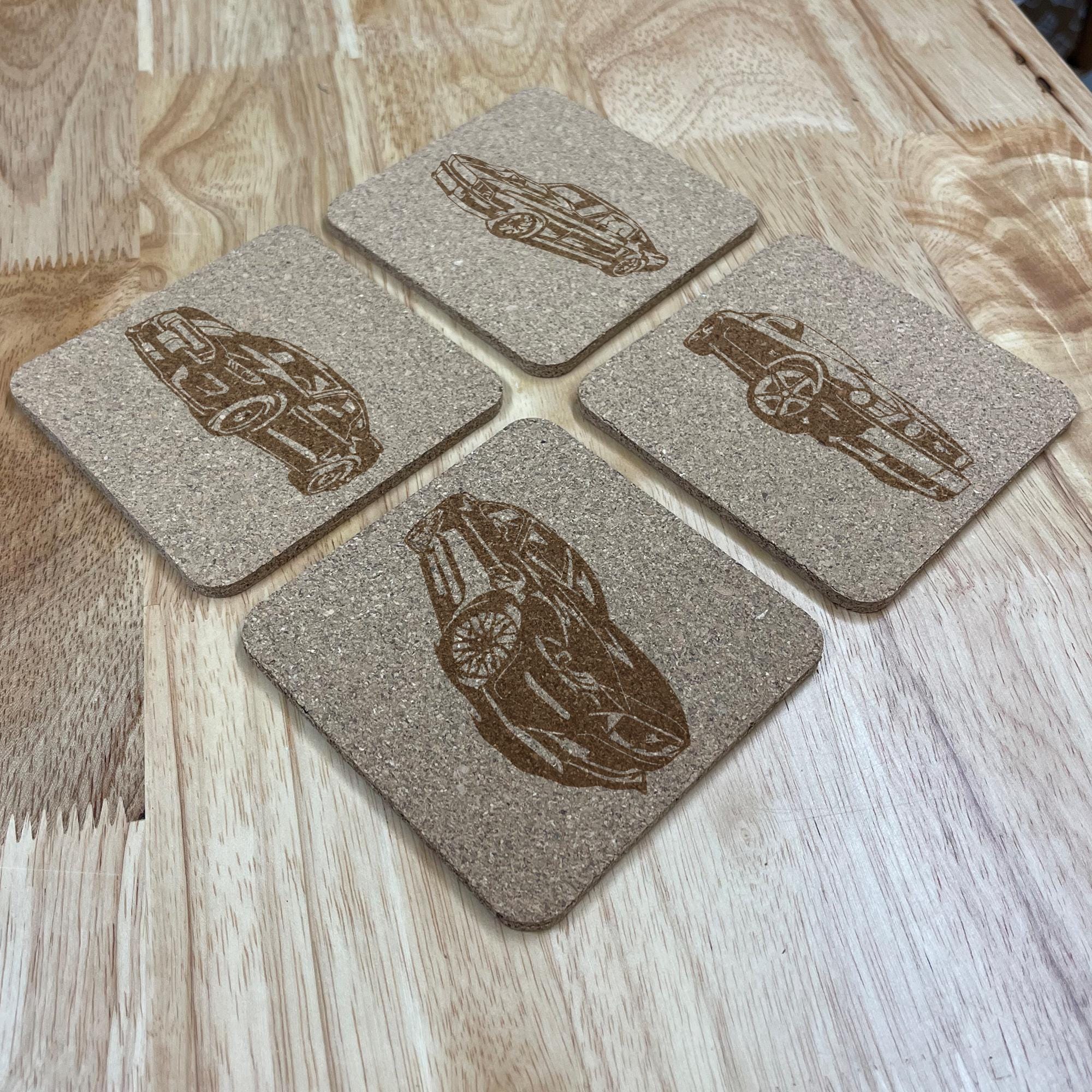 Ford Mustang Cork Coasters , Set of 4, Wedding Gifts, Drink Coasters, Personalized, Engraved, Funny