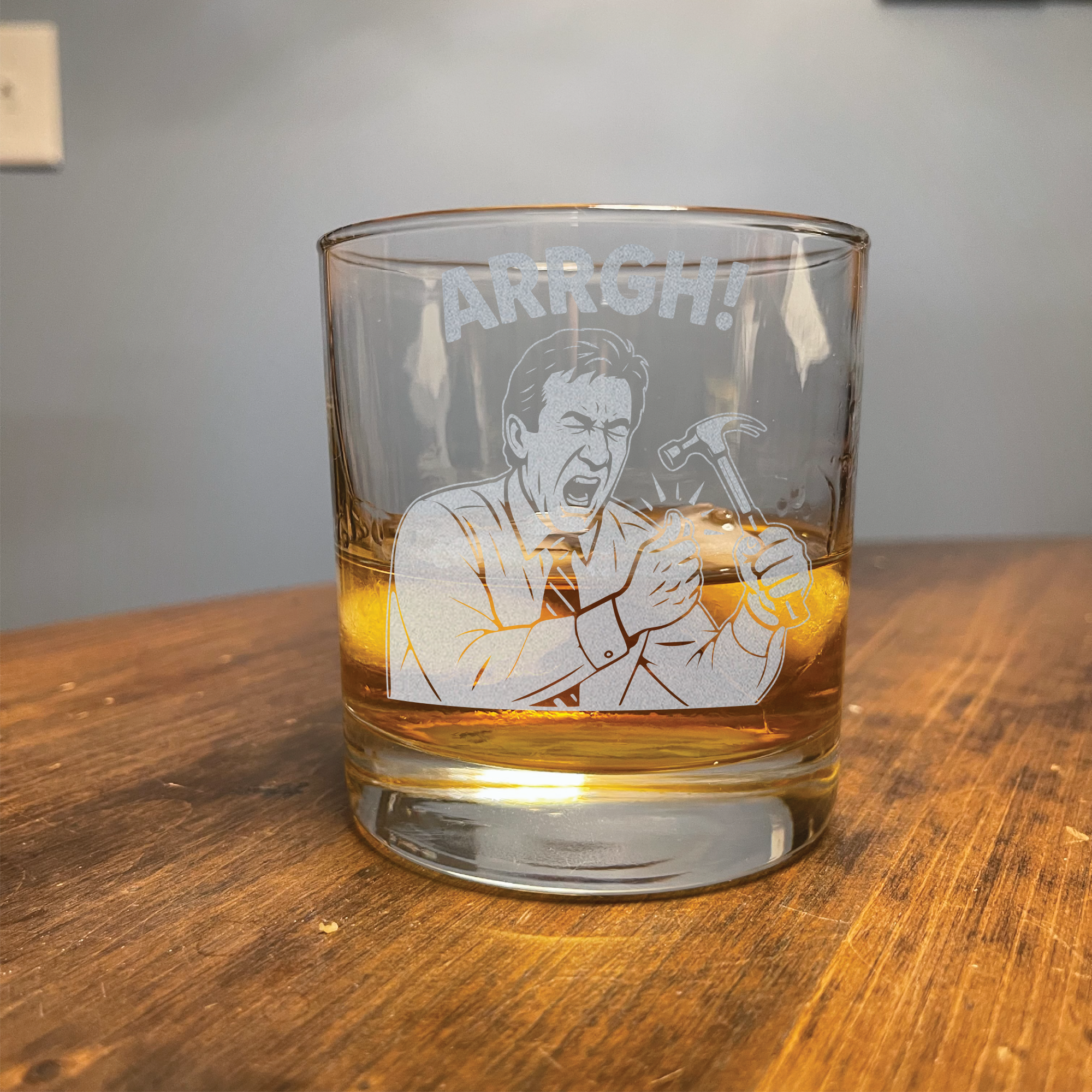 Home Improvement Inspired 11oz Whiskey Glass – Tim Allen, Tool Time, Wilson – Funny Engraved Gift for Men