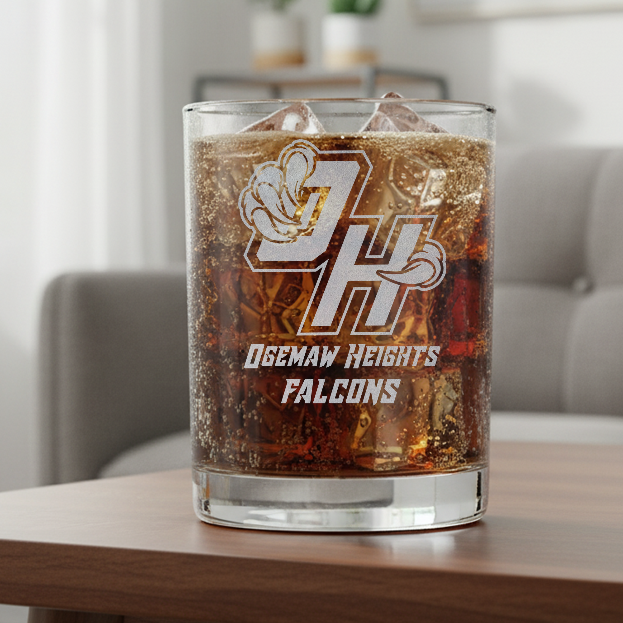 Ogemaw Heights Falcons 11oz Laser Engraved Heavy-Bottom Rocks Glass – Custom Logo & Sports Designs