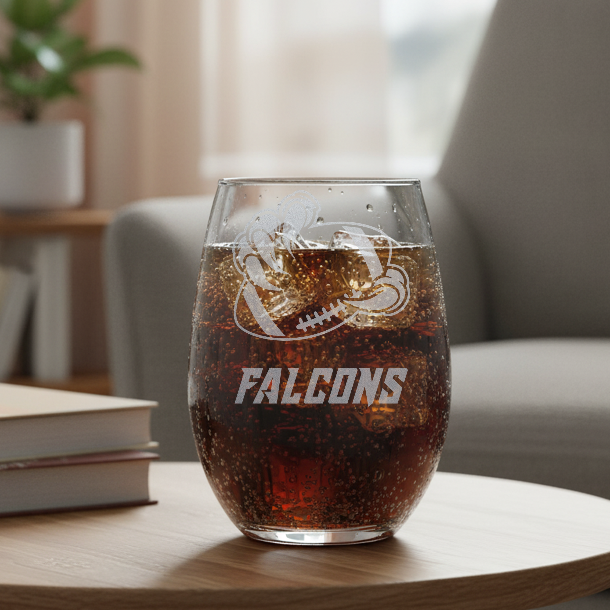 Ogemaw Heights Falcons 17oz Laser Engraved Stemless Glass – Custom Logo & Sports Designs