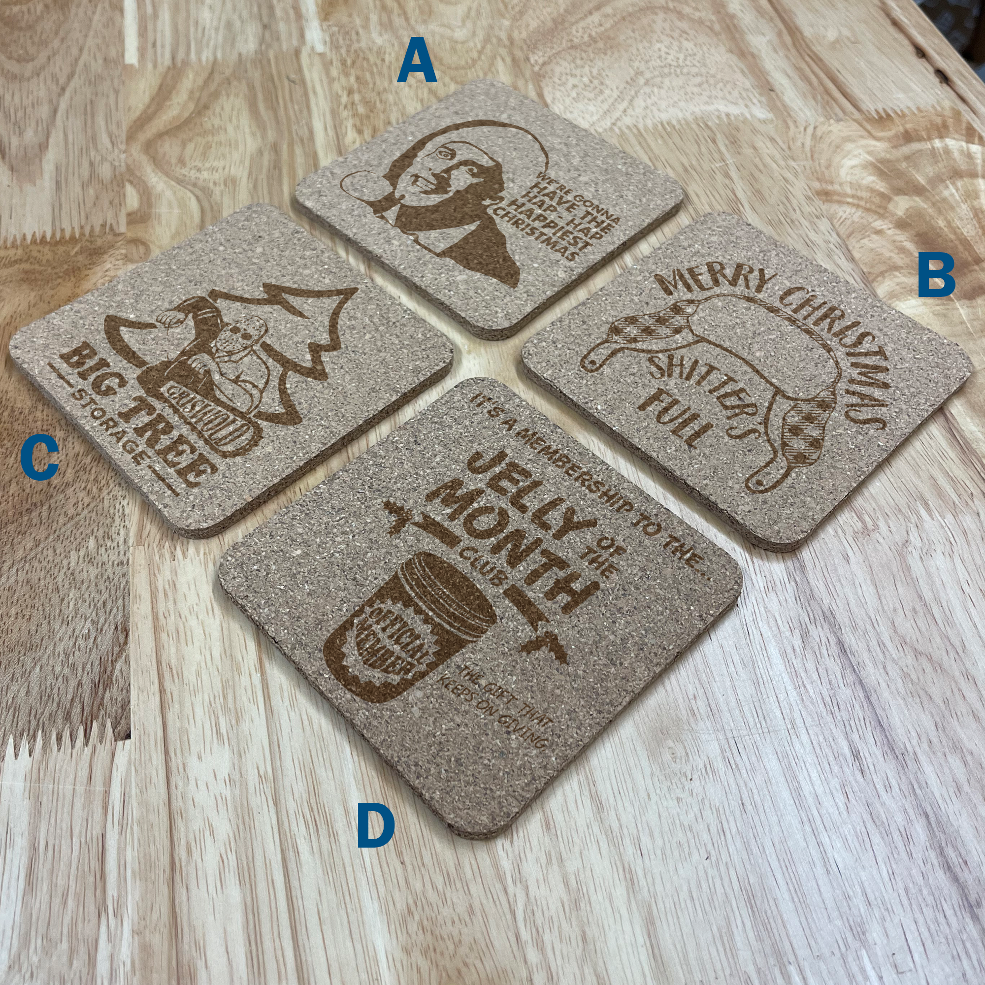 Griswold National Lampoons Christmas Vacation Engraved Cork Coasters, Set of 4, Multiple designs, Drink Coasters, Laser Engraved, Funny