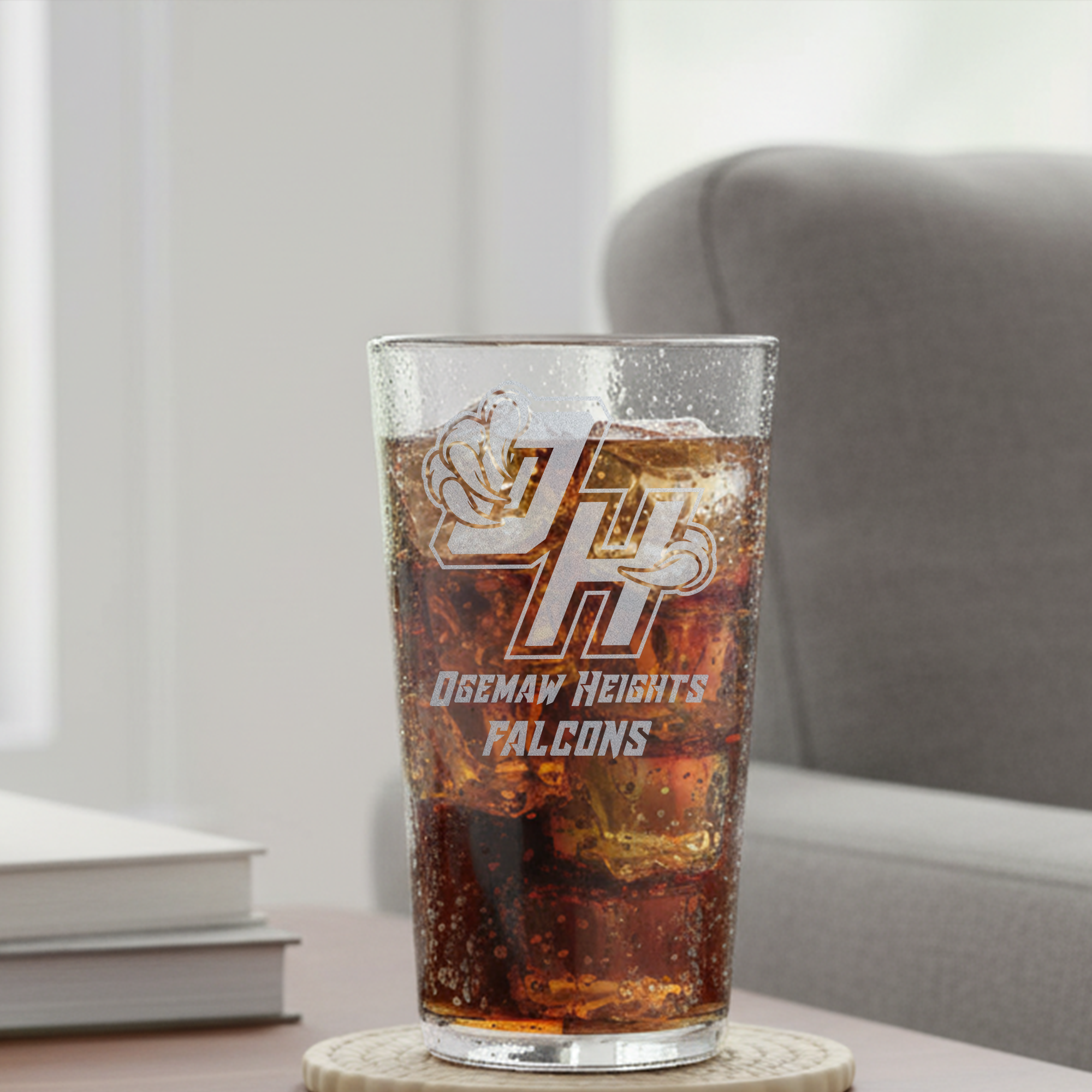 Ogemaw Heights Falcons 16oz Laser Engraved Pint Glass – Custom Logo & Sports Designs