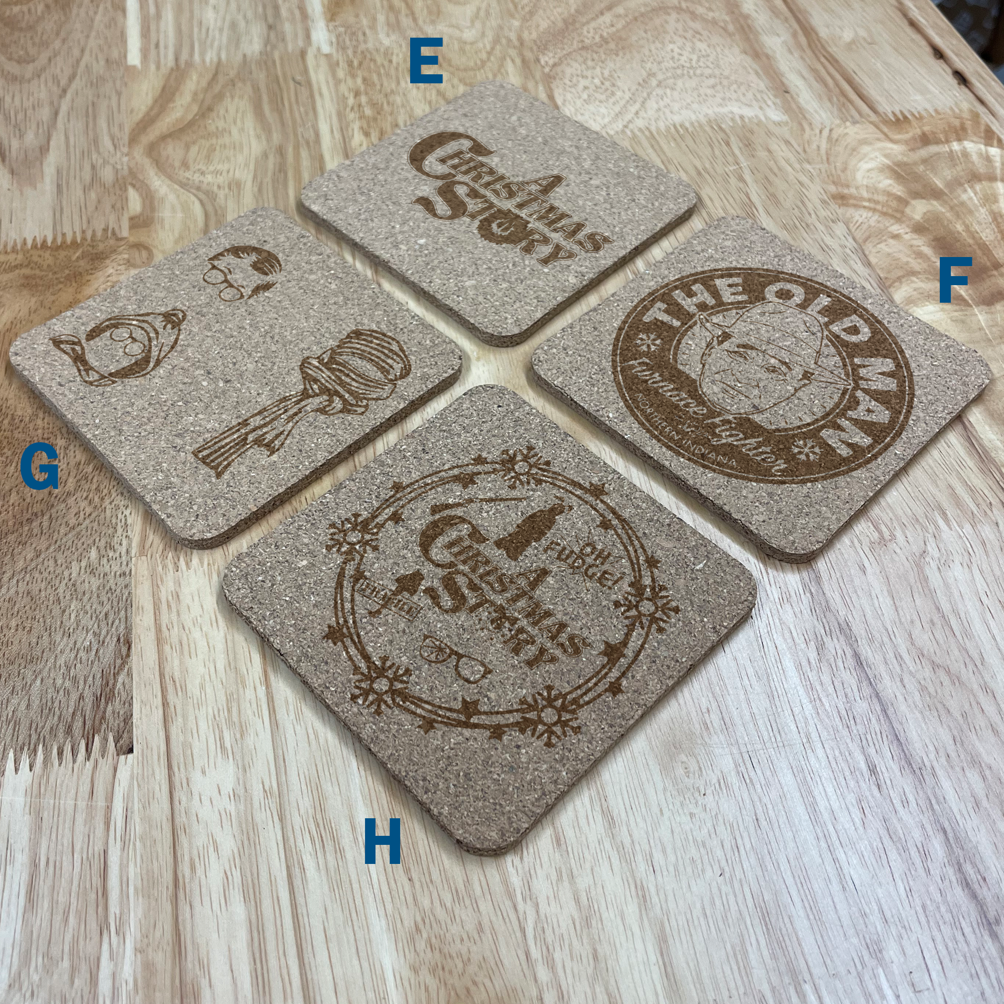 A Christmas Story Inspired Engraved Cork Coasters, Set of 4, Multiple designs, Drink Coasters, Laser Engraved, Funny