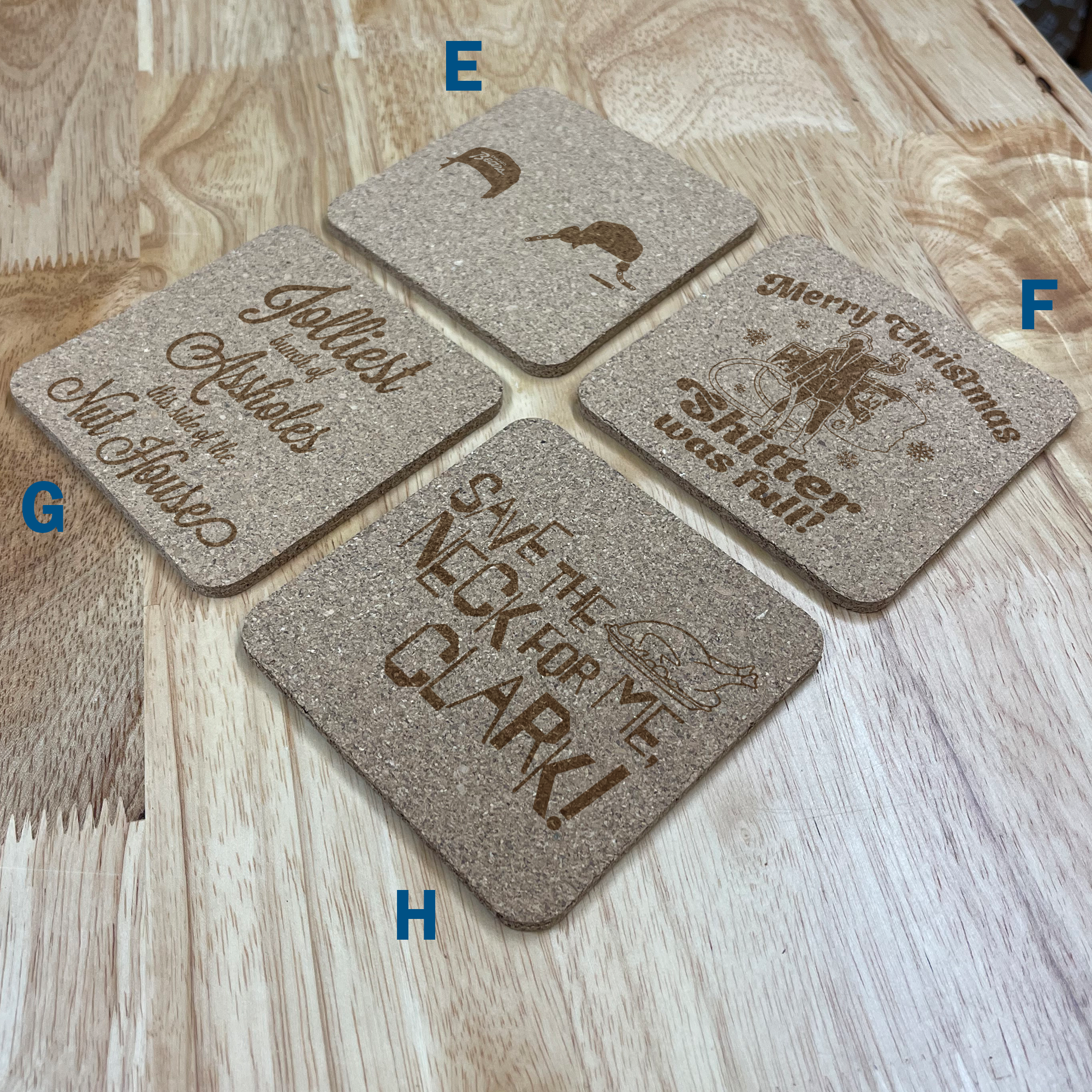 Griswold National Lampoons Christmas Vacation Engraved Cork Coasters, Set of 4, Multiple designs, Drink Coasters, Laser Engraved, Funny