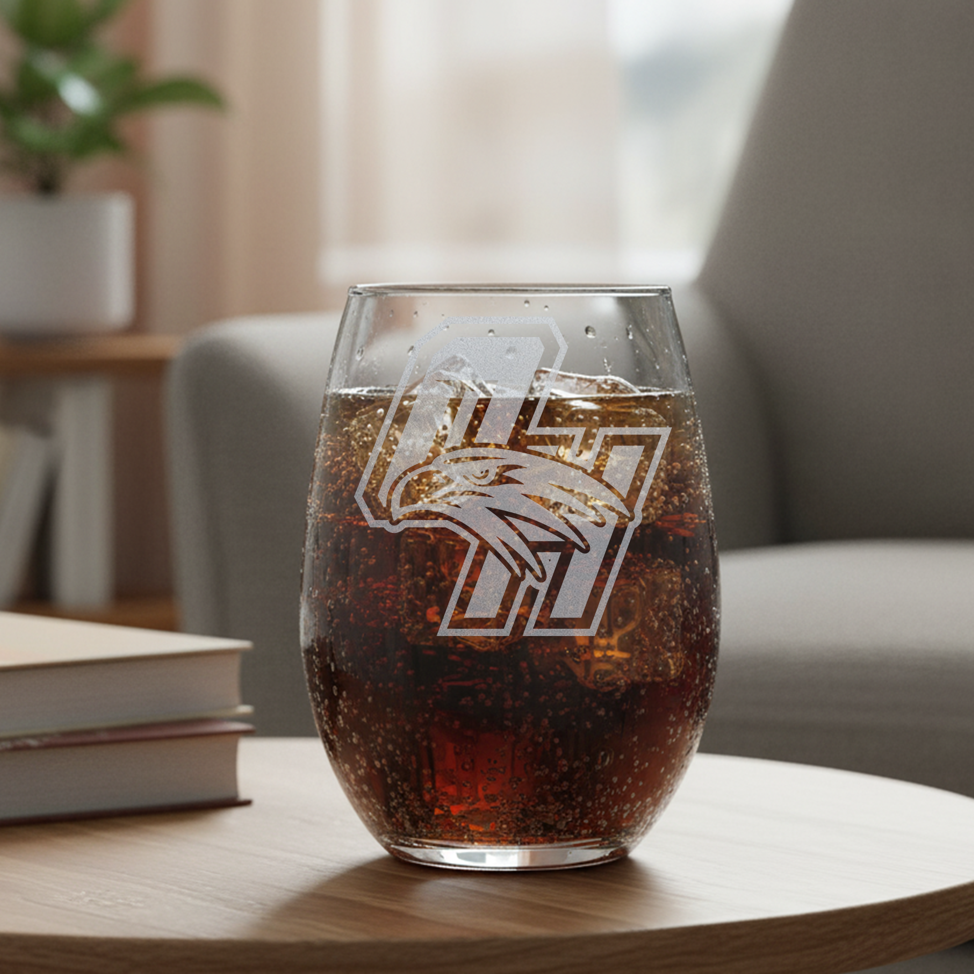 Ogemaw Heights Falcons 17oz Laser Engraved Stemless Glass – Custom Logo & Sports Designs