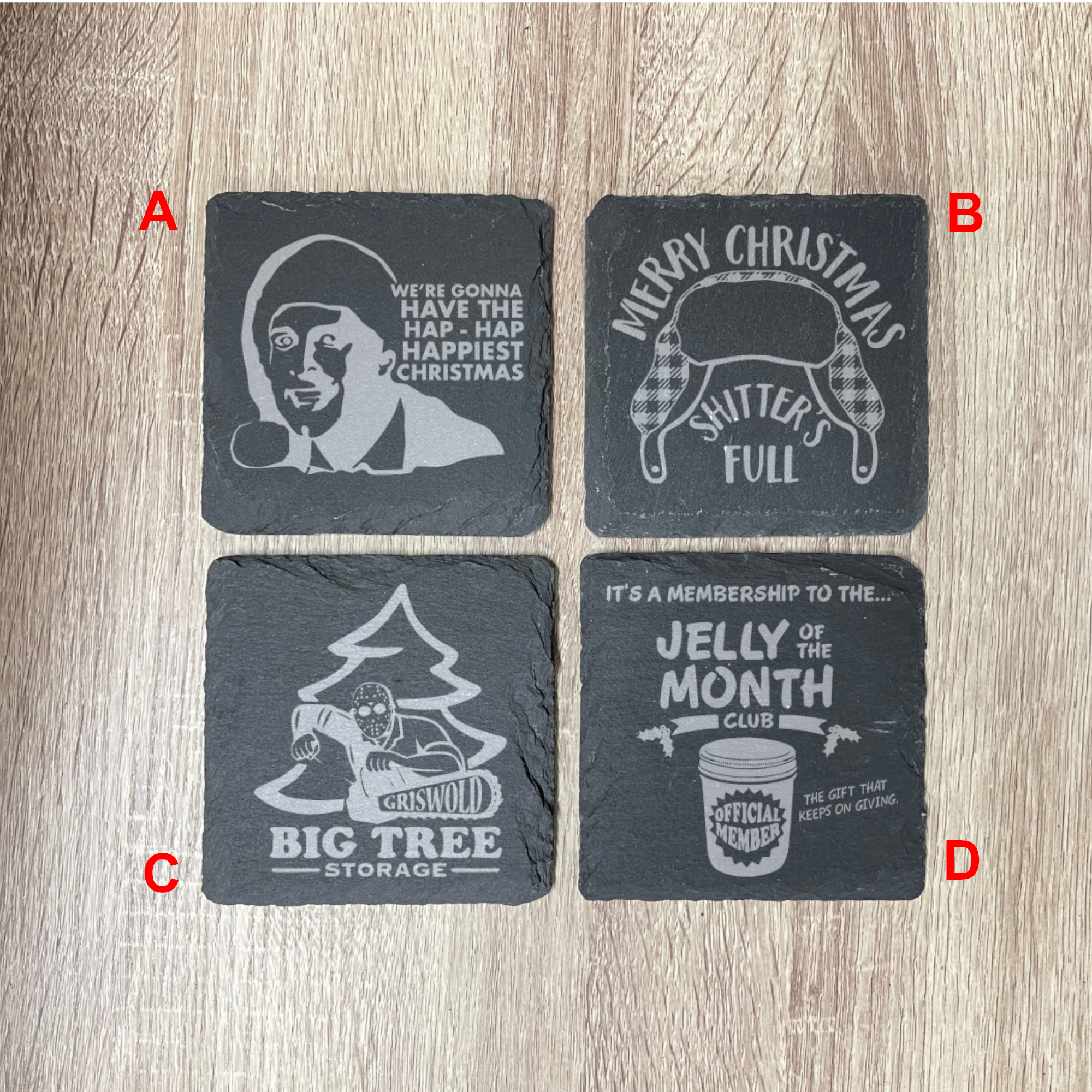Griswold National Lampoons Christmas Vacation Engraved Slate Coasters, Set of 4, Multiple designs, Drink Coasters, Laser Engraved, Funny