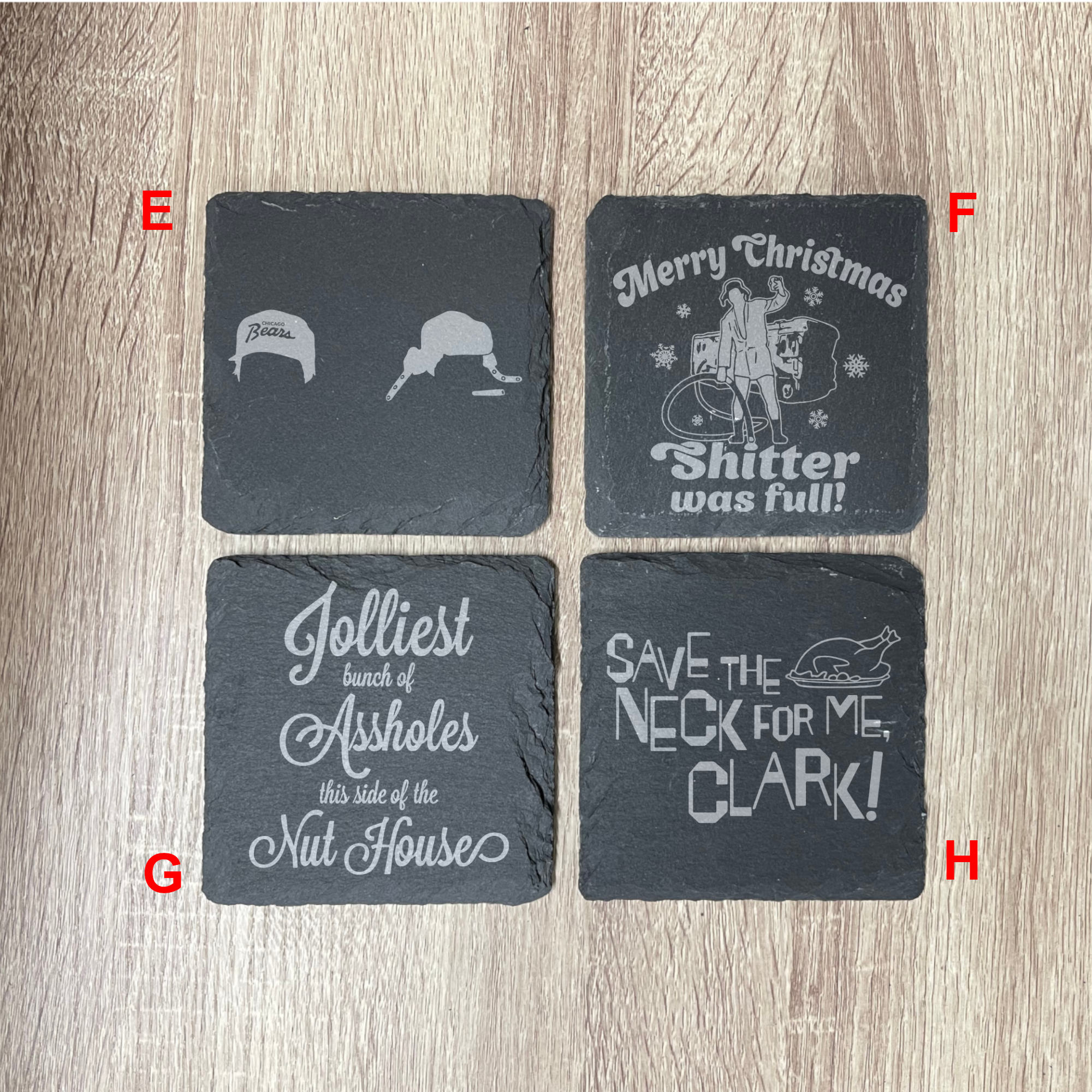Griswold National Lampoons Christmas Vacation Engraved Slate Coasters, Set of 4, Multiple designs, Drink Coasters, Laser Engraved, Funny