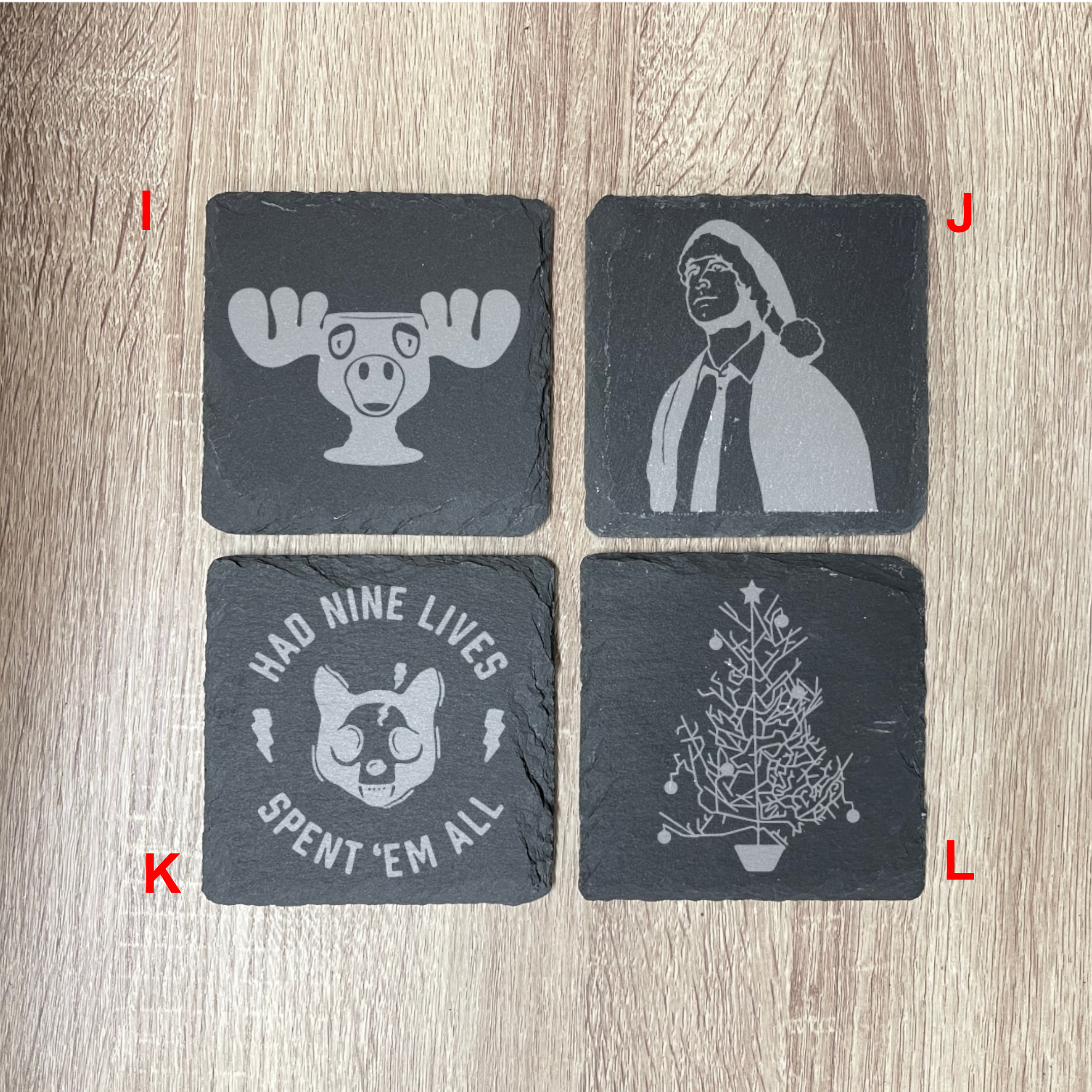 Griswold National Lampoons Christmas Vacation Engraved Slate Coasters, Set of 4, Multiple designs, Drink Coasters, Laser Engraved, Funny