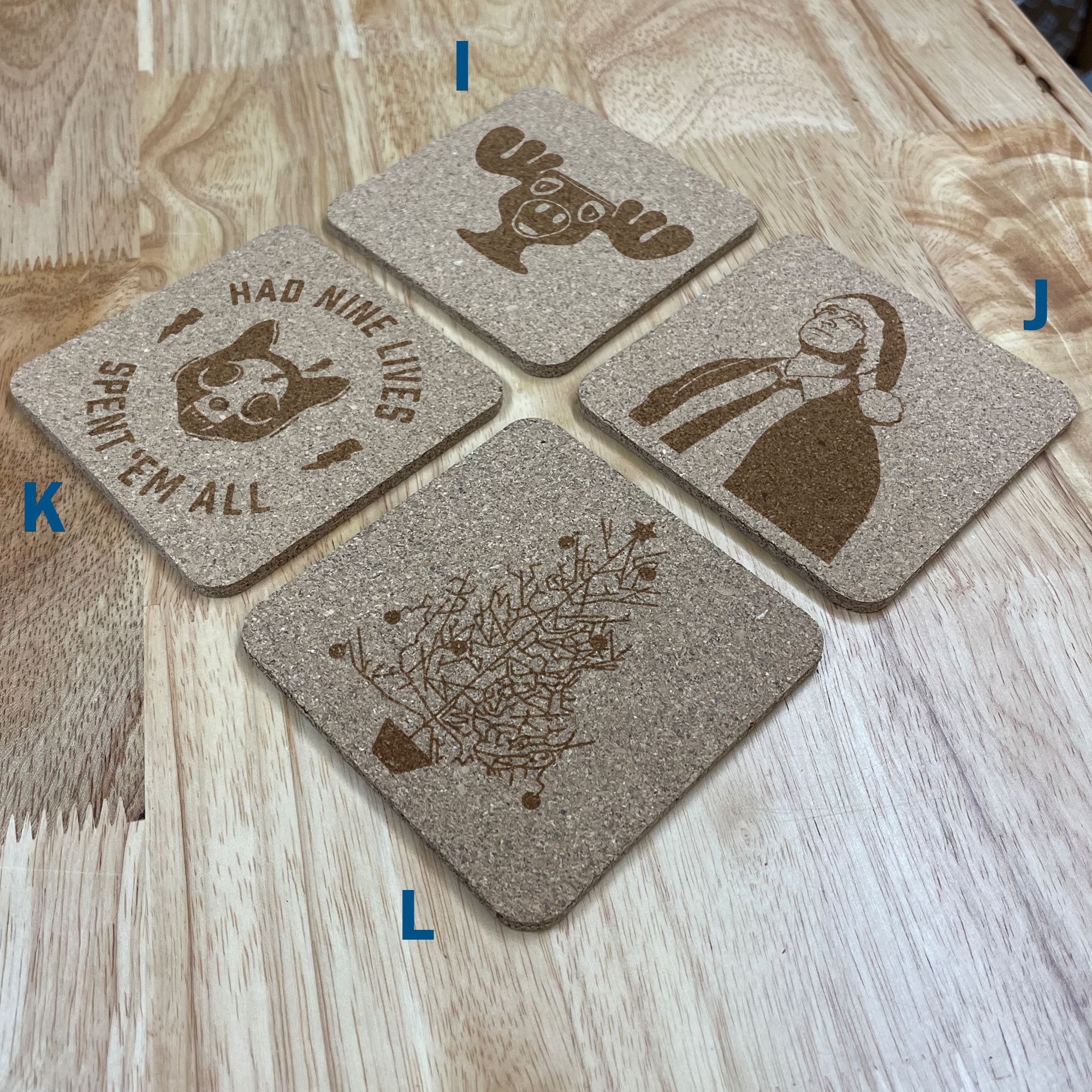 Griswold National Lampoons Christmas Vacation Engraved Cork Coasters, Set of 4, Multiple designs, Drink Coasters, Laser Engraved, Funny