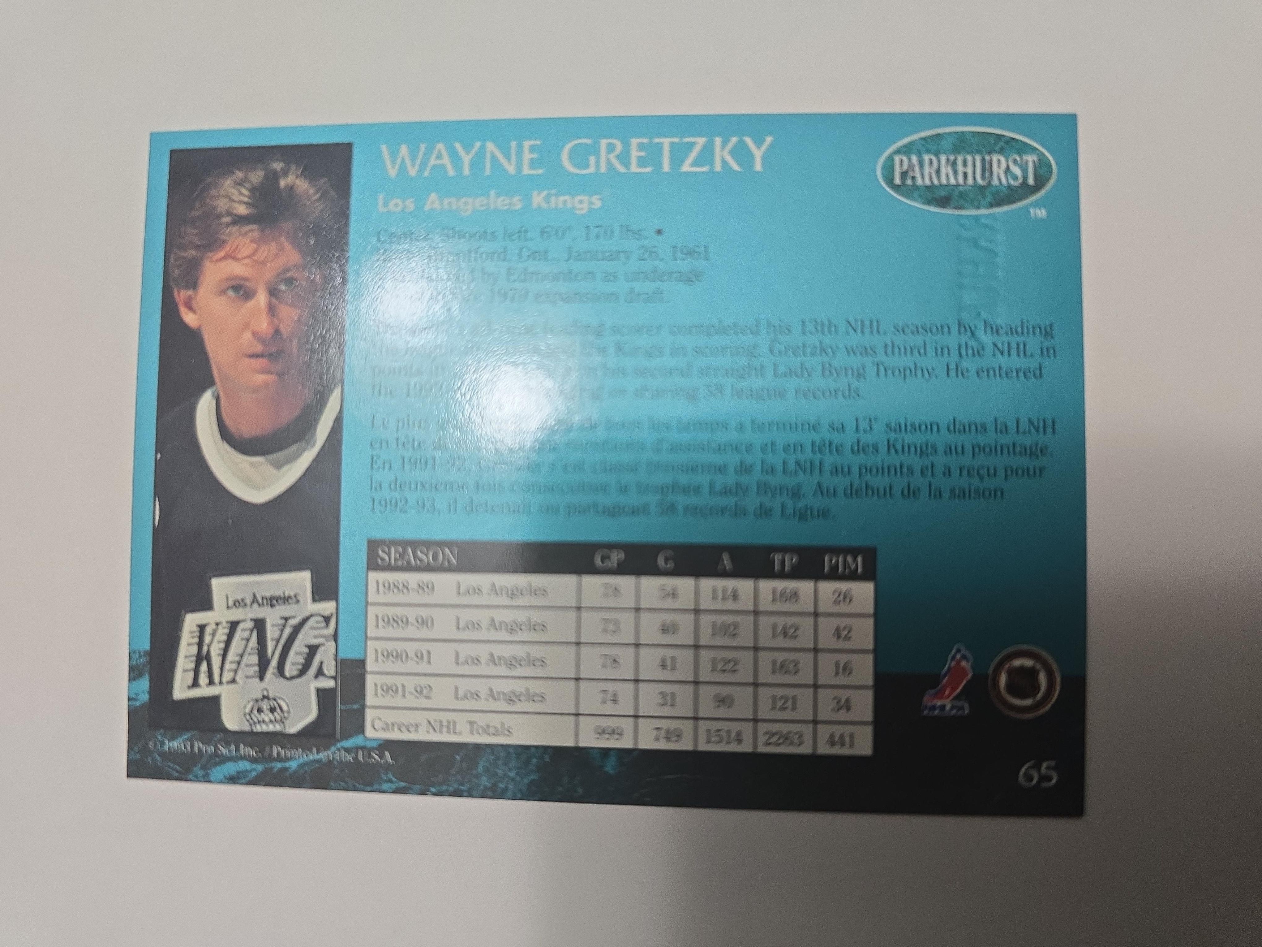 1993 Parkhurst Wayne Gretzky #65 – Los Angeles Kings | NHL Legend