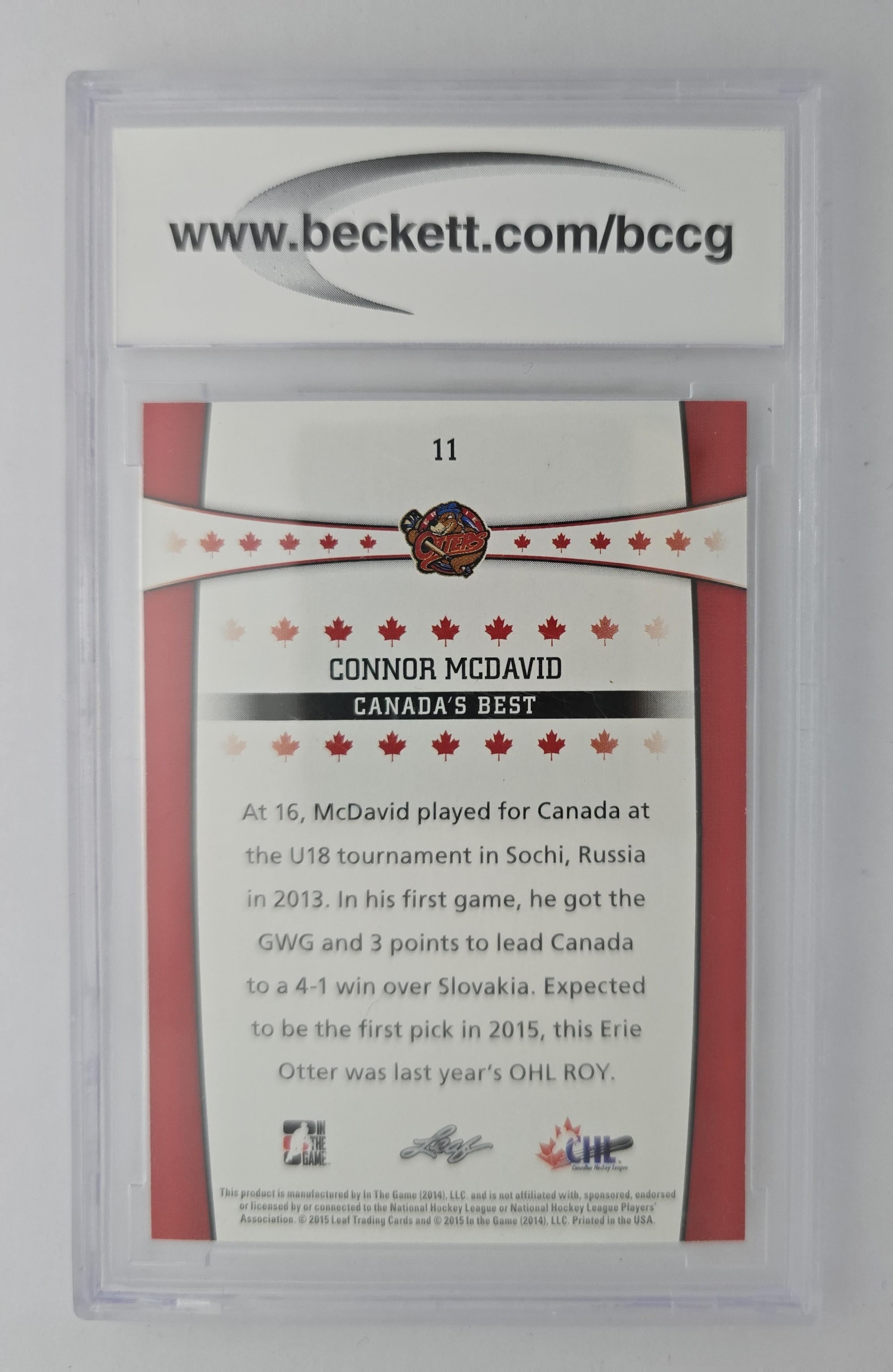 Connor McDavid – 2015 ITG CHL Draft #11 “Canada’s Best” – BCCG 10 Mint or Better