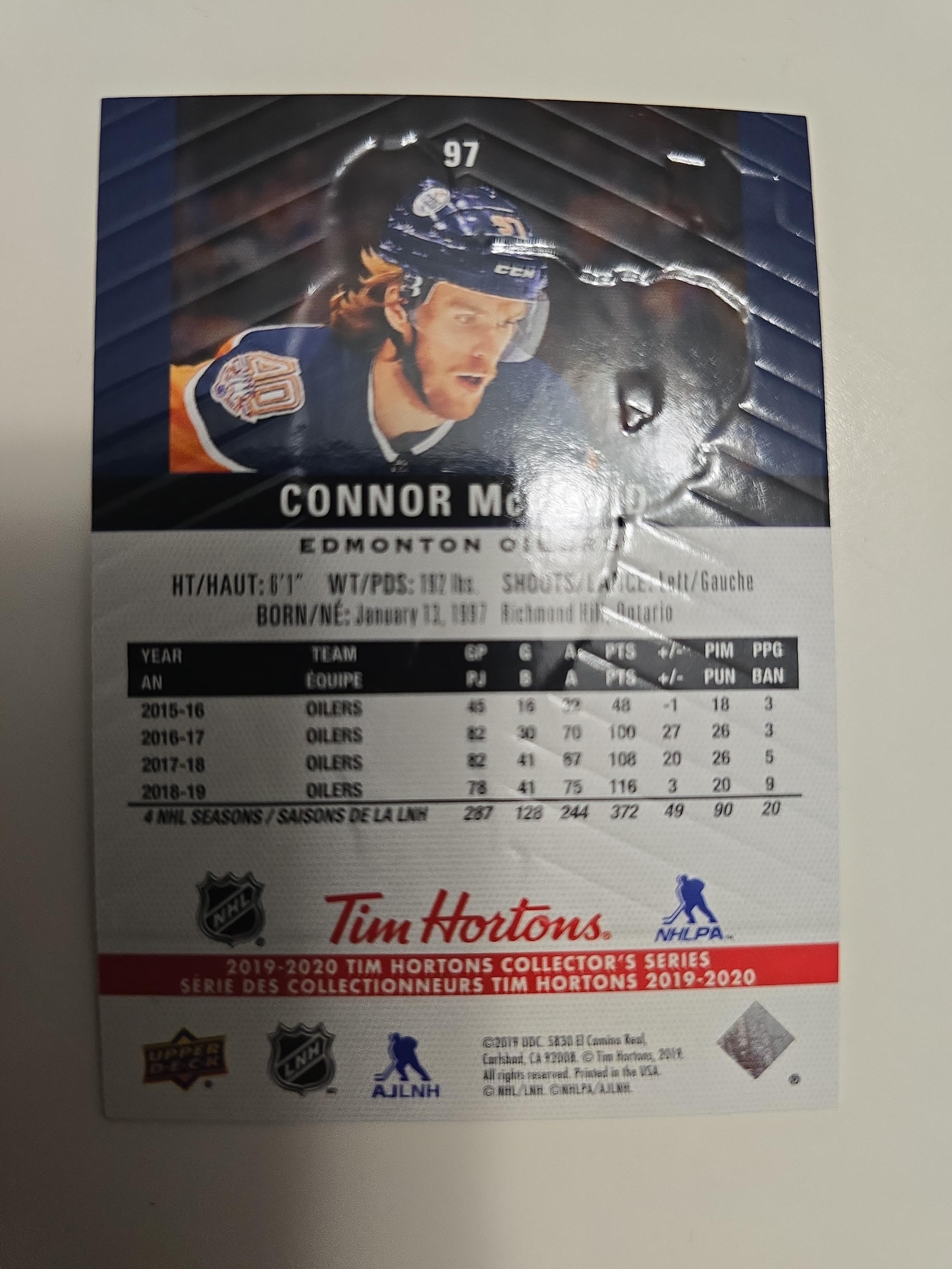 2019-20 Upper Deck Tim Hortons Connor McDavid Holographic Base Card #97 – Edmonton Oilers Captain