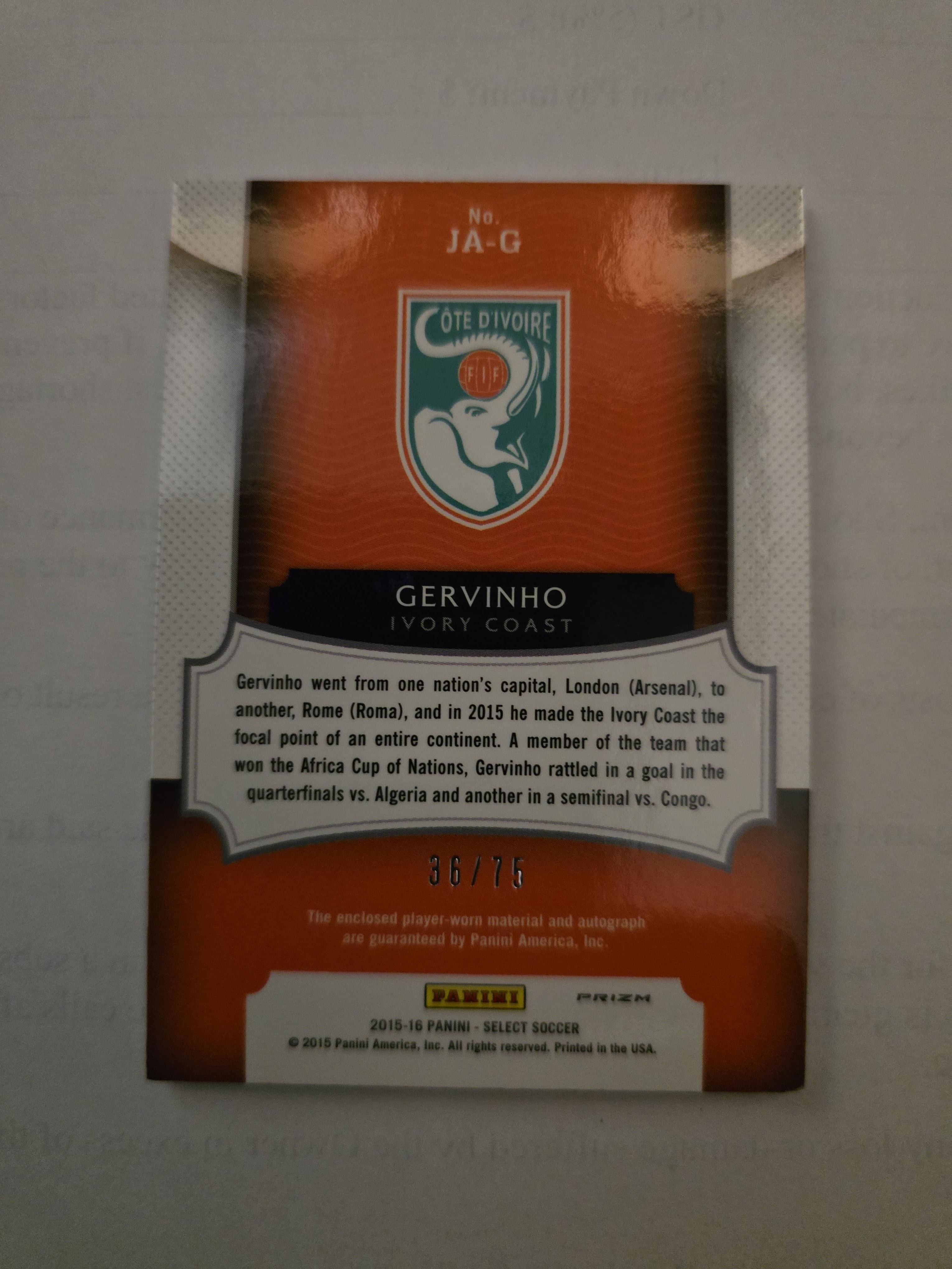 Gervinho – 2015-16 Panini Select Soccer Jersey Auto Blue Prizm #36/75 | Ivory Coast | Patch Autograph