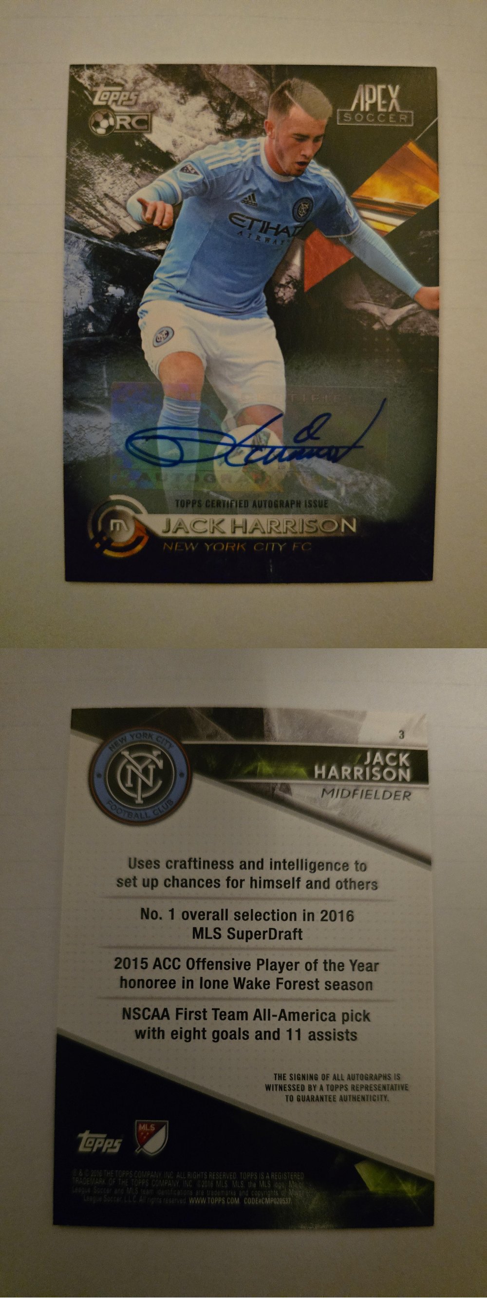 Jack Harrison RC – 2016 Topps Apex Soccer Rookie Auto | New York City FC | MLS | On-Card Autograph