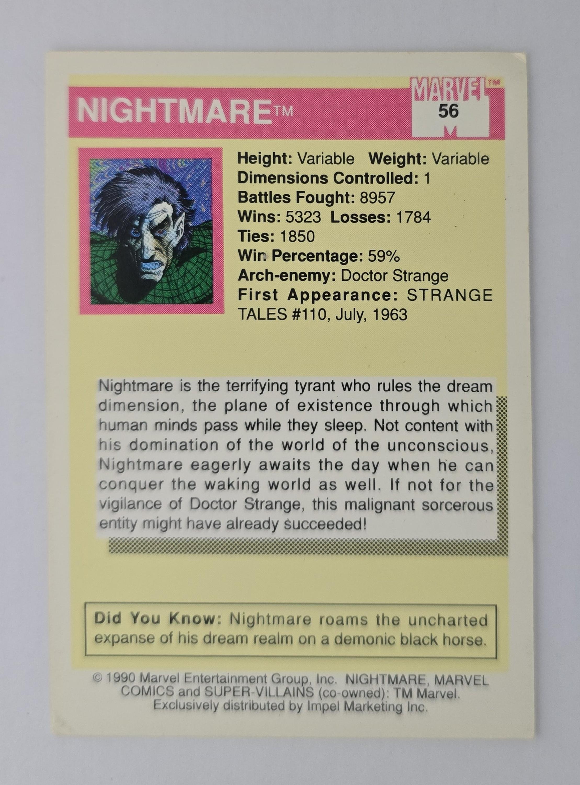 Nightmare – 1990 Marvel Super-Villains #56 – Doctor Strange Arch-Enemy – Impel Trading Card