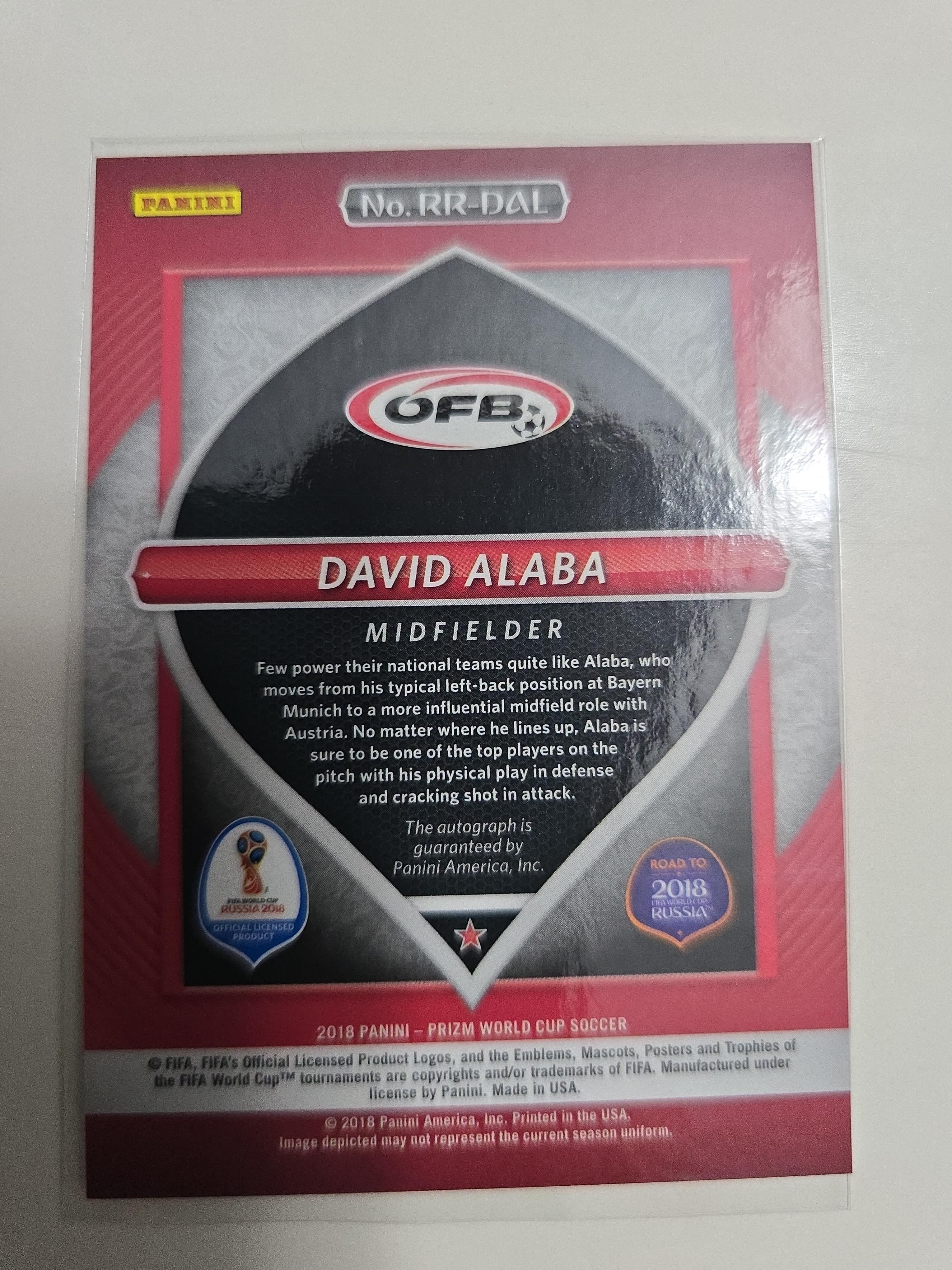 2018 Panini Prizm World Cup Road to Russia David Alaba Auto – Austria | On-Card Autograph (RR-DAL)