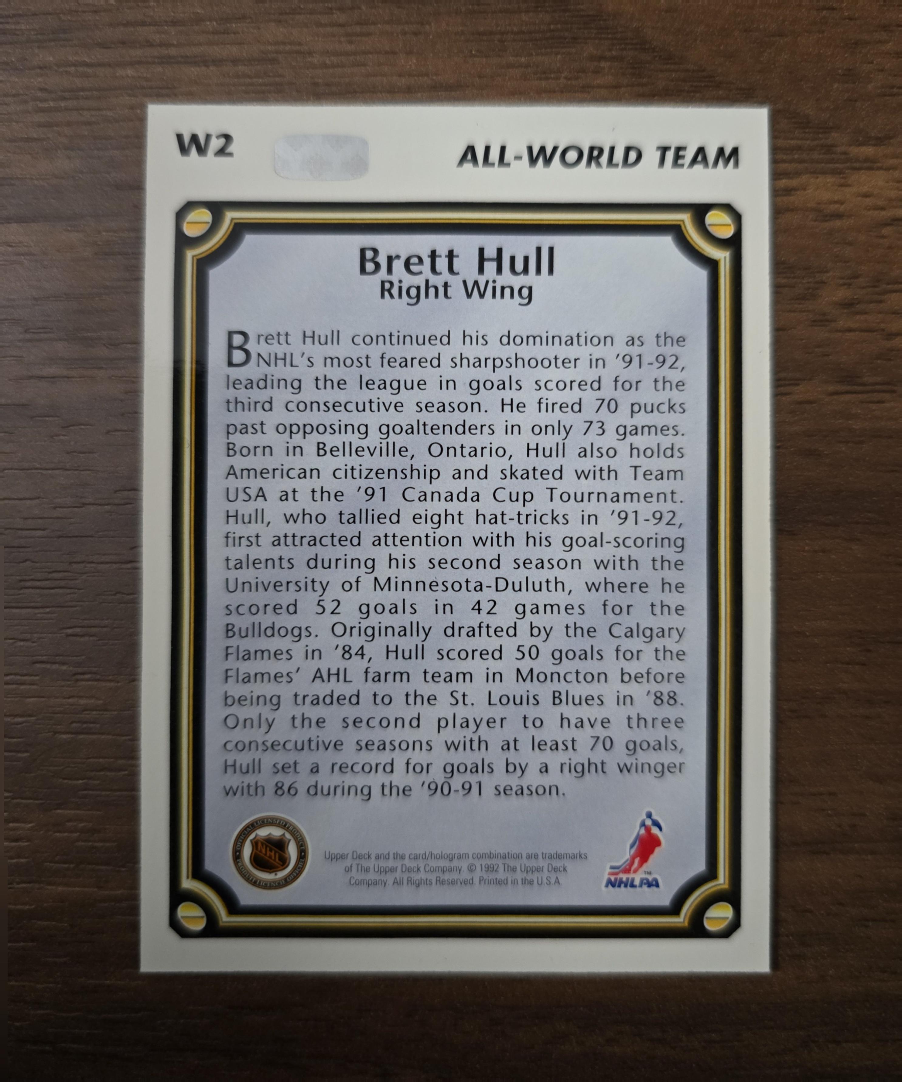 1992–93 Upper Deck Brett Hull All-World Team W2 – St. Louis Blues | Hall of Fame Sniper