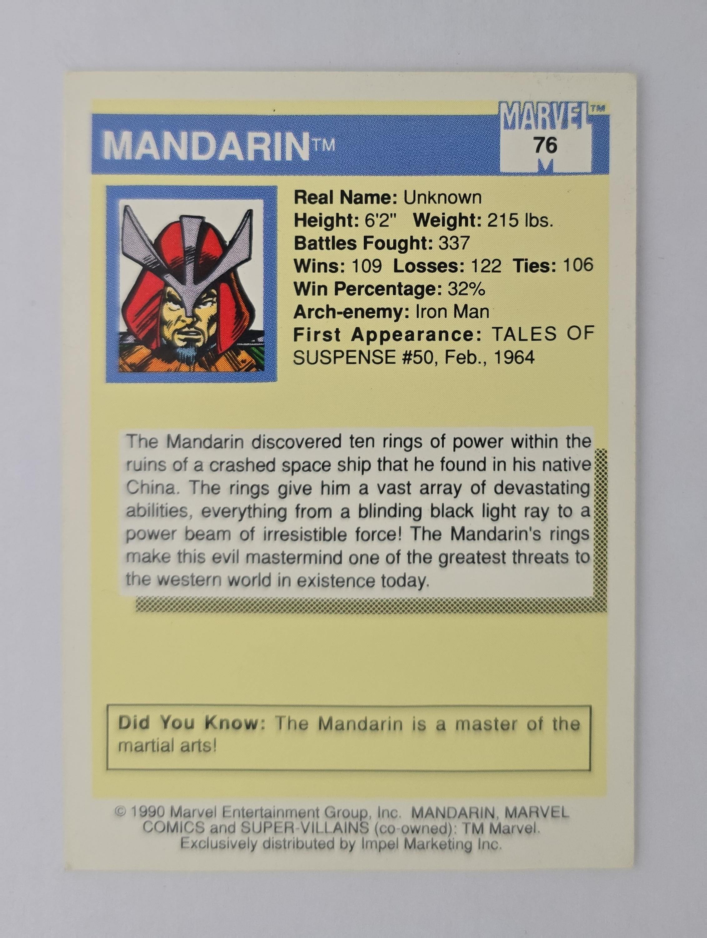Mandarin – 1990 Marvel Super-Villains #76 – Iron Man Arch-Enemy – Impel Trading Card