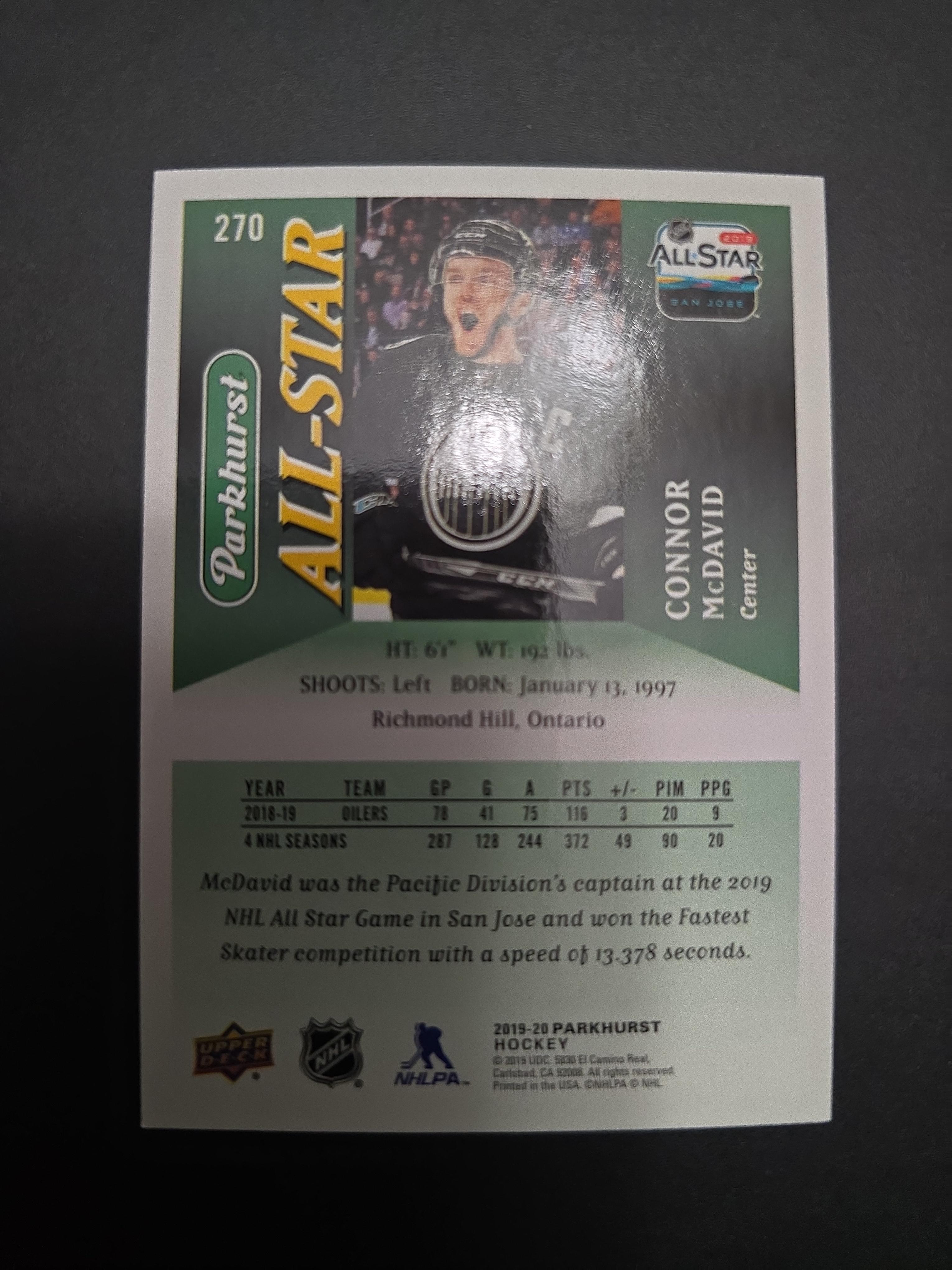 2019–20 Parkhurst All-Star Connor McDavid #270 – Edmonton Oilers