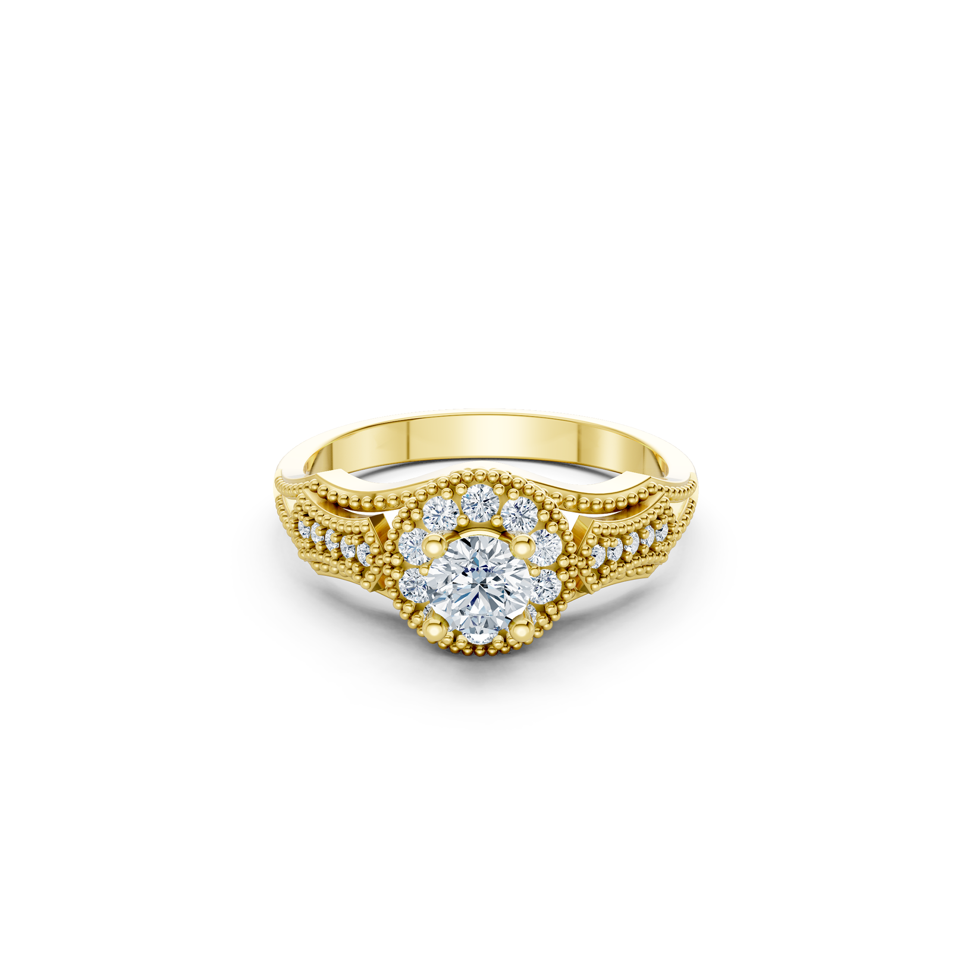 Diamond halo gold ring