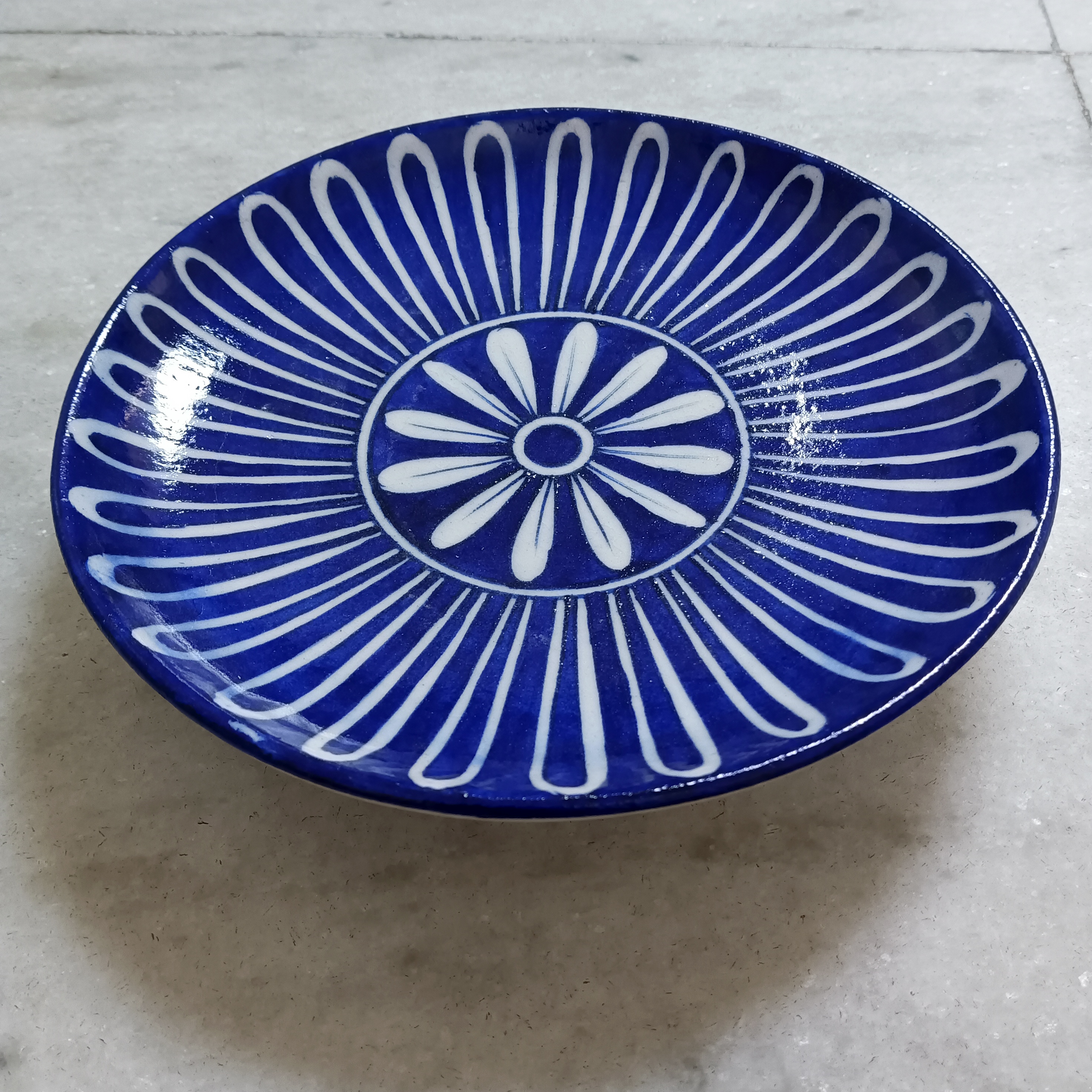 Hand-Painted Ceramic Plate - Dark Blue
