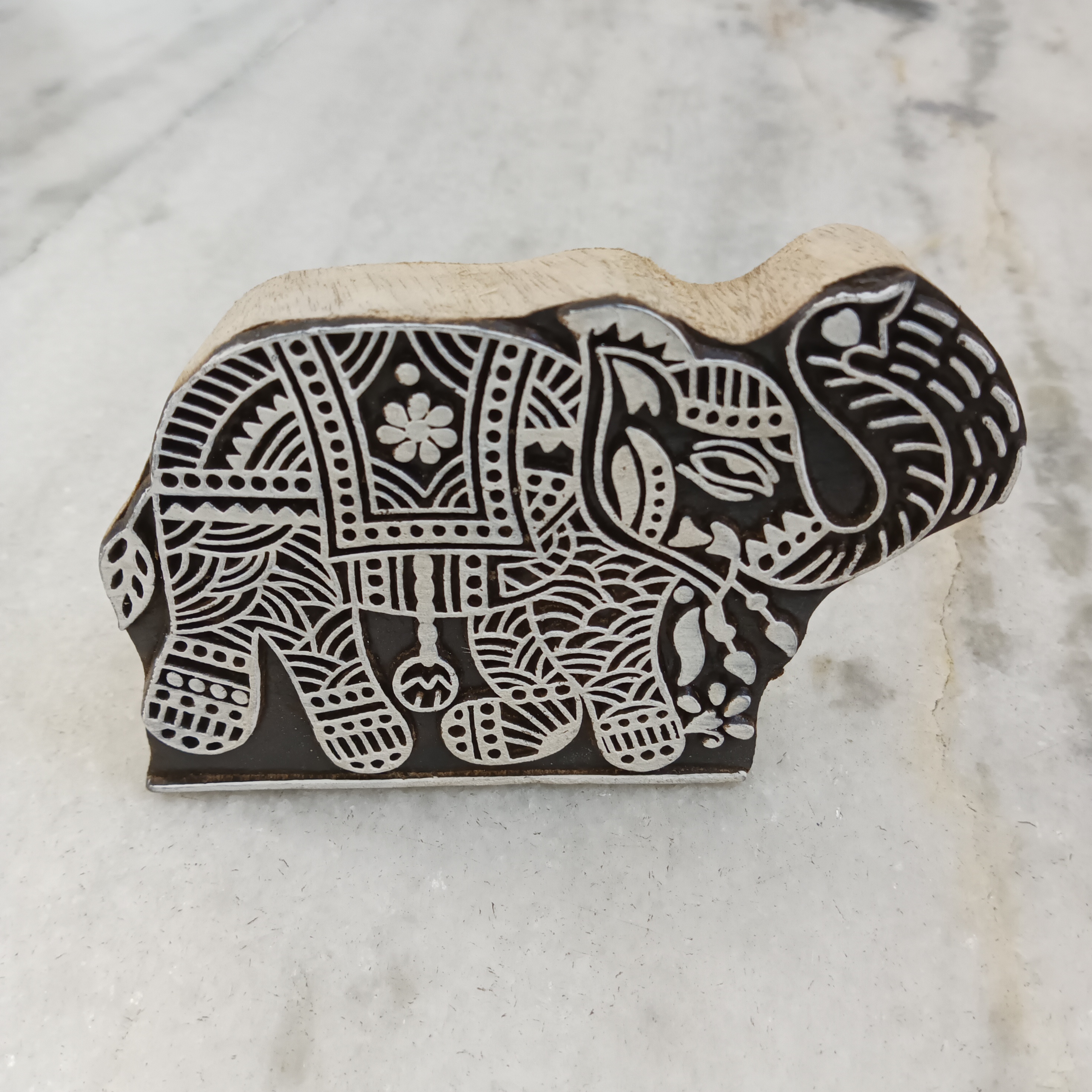Handcrafted Wooden Printing Block Large - Elephant - right facing