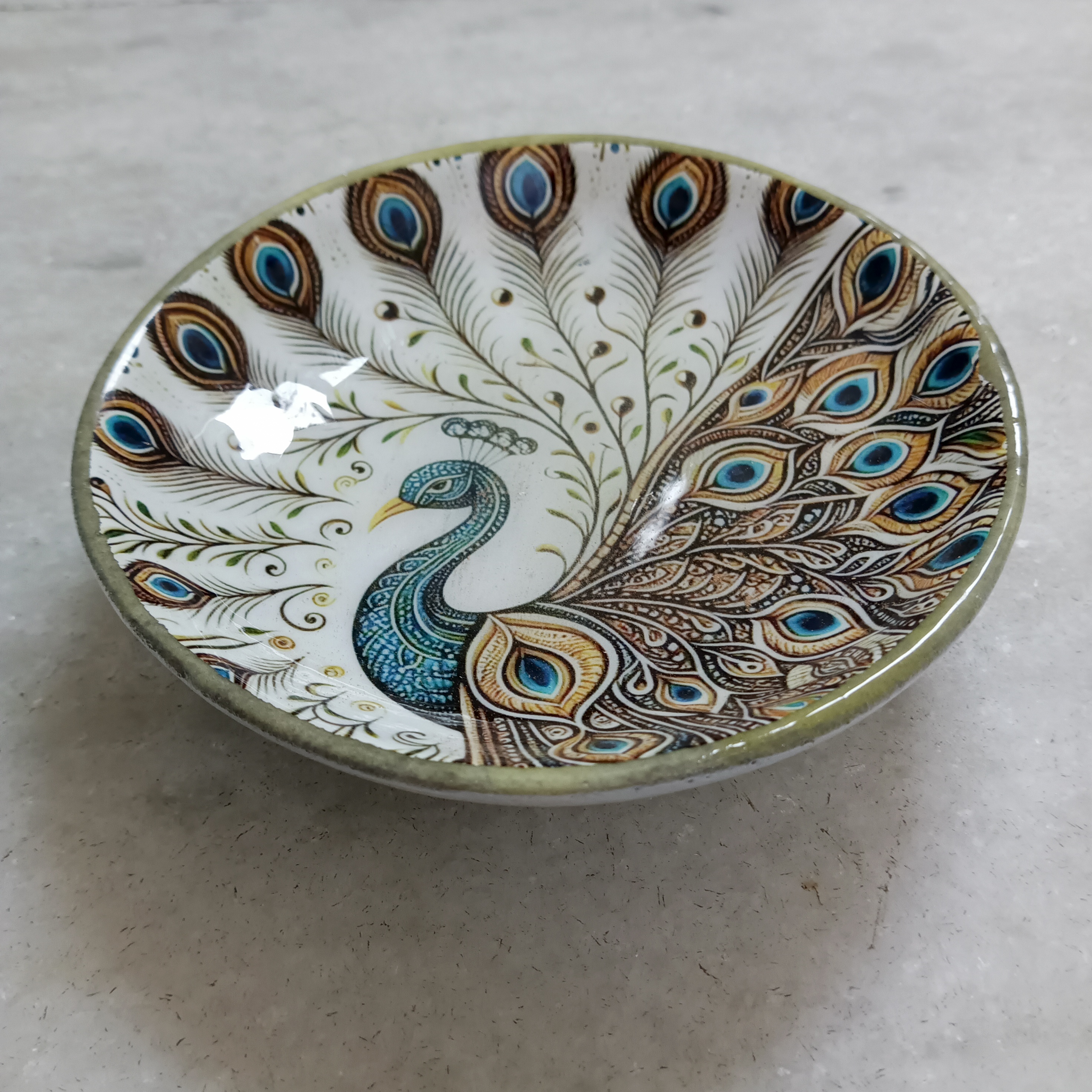 Peacock Ceramic Plate - Small Golden Edge