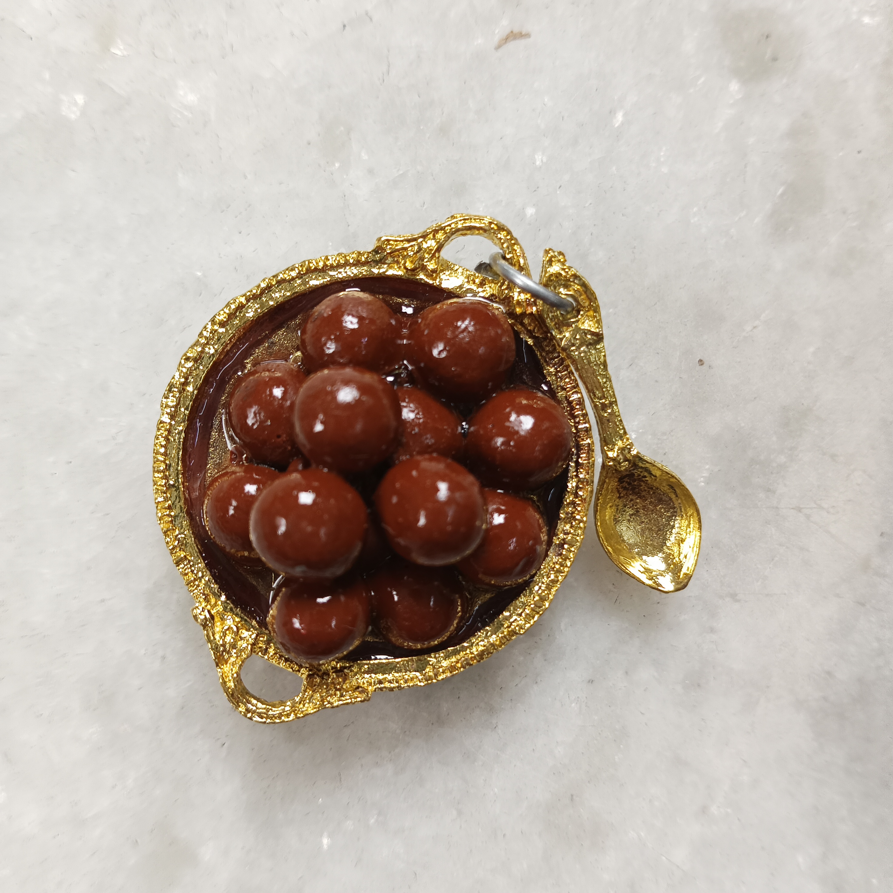 Miniature Gulab Jamun on Golden Thali Fridge Magnet