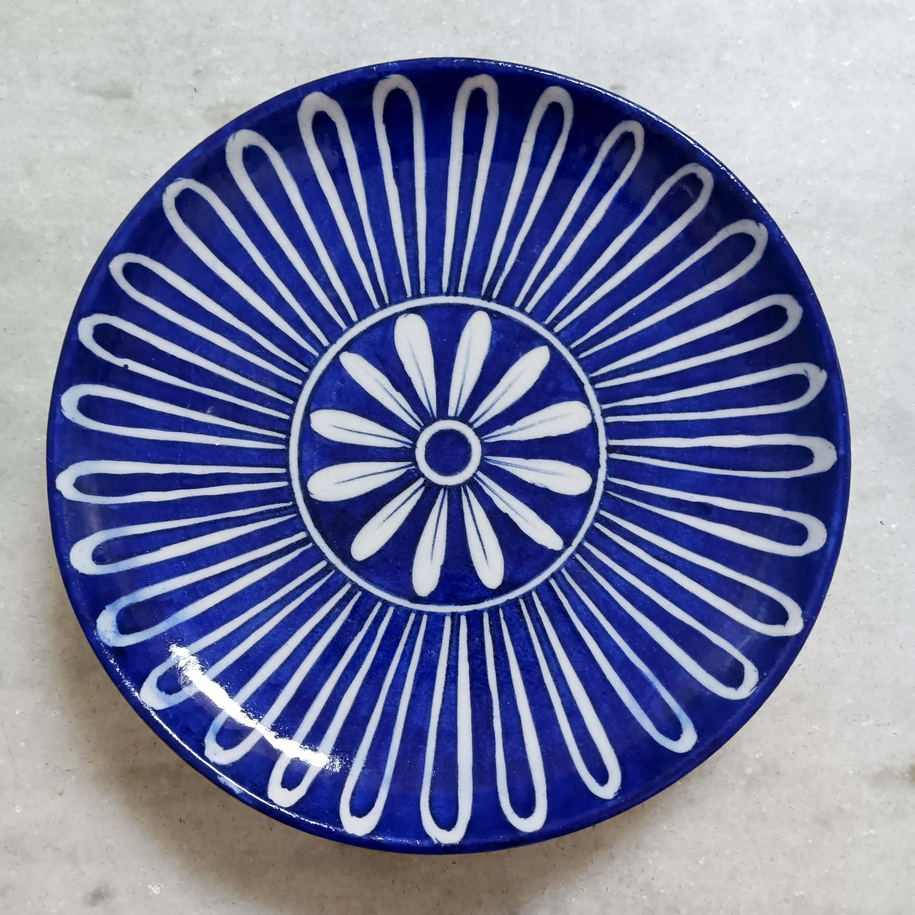 Hand-Painted Ceramic Plate - Dark Blue