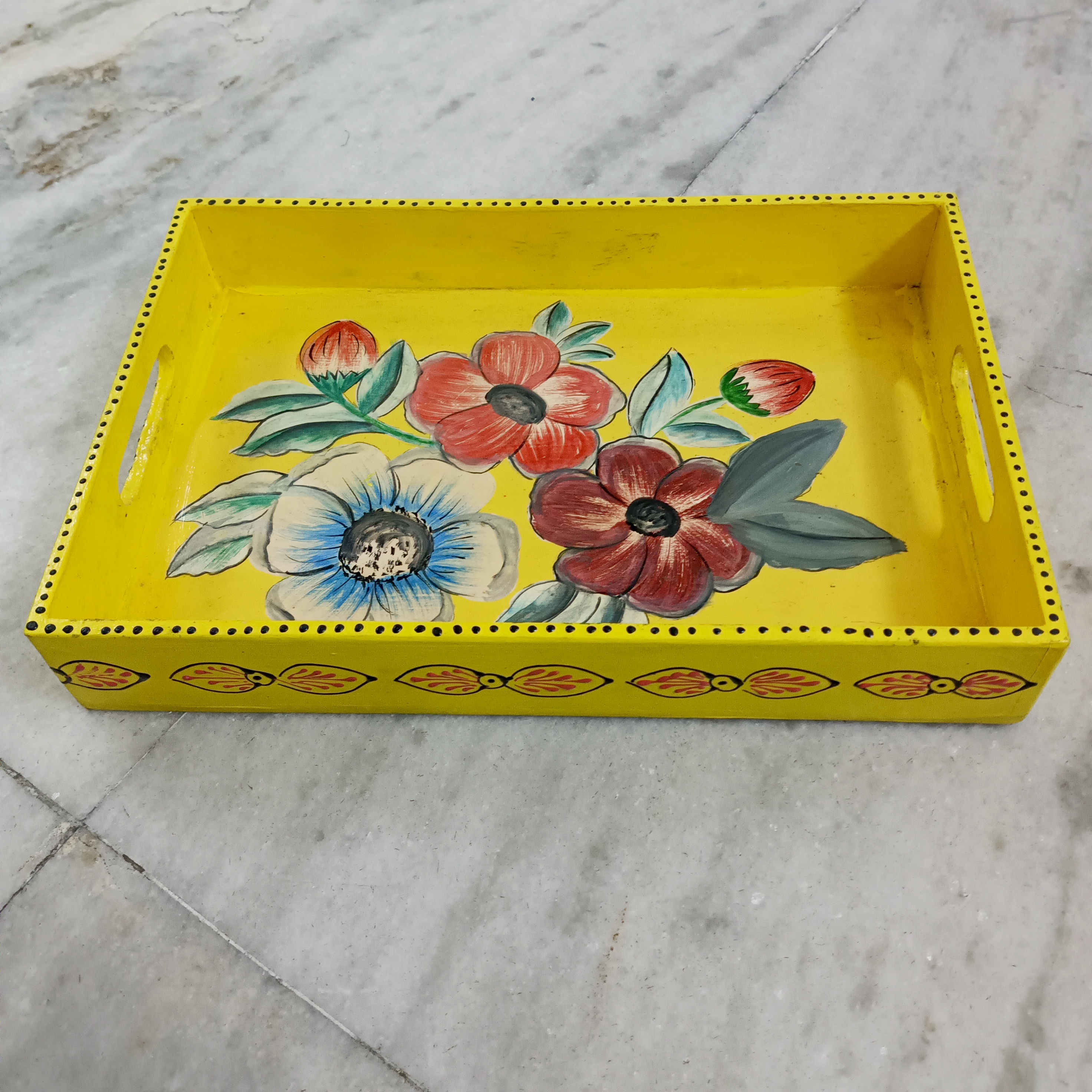 Hand-Painted Floral Wooden Tray