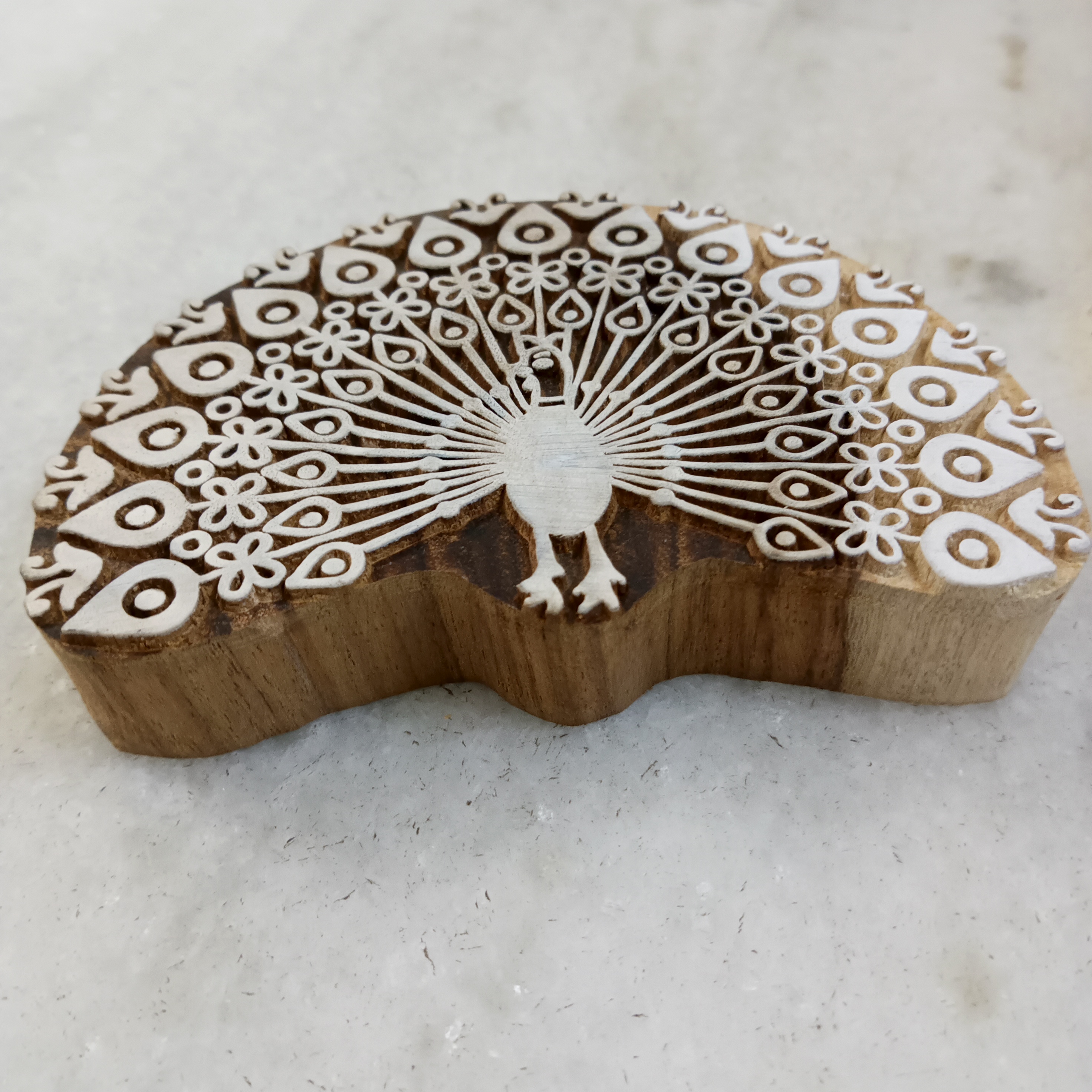 Handcrafted Wooden Printing Block Large - Peacock