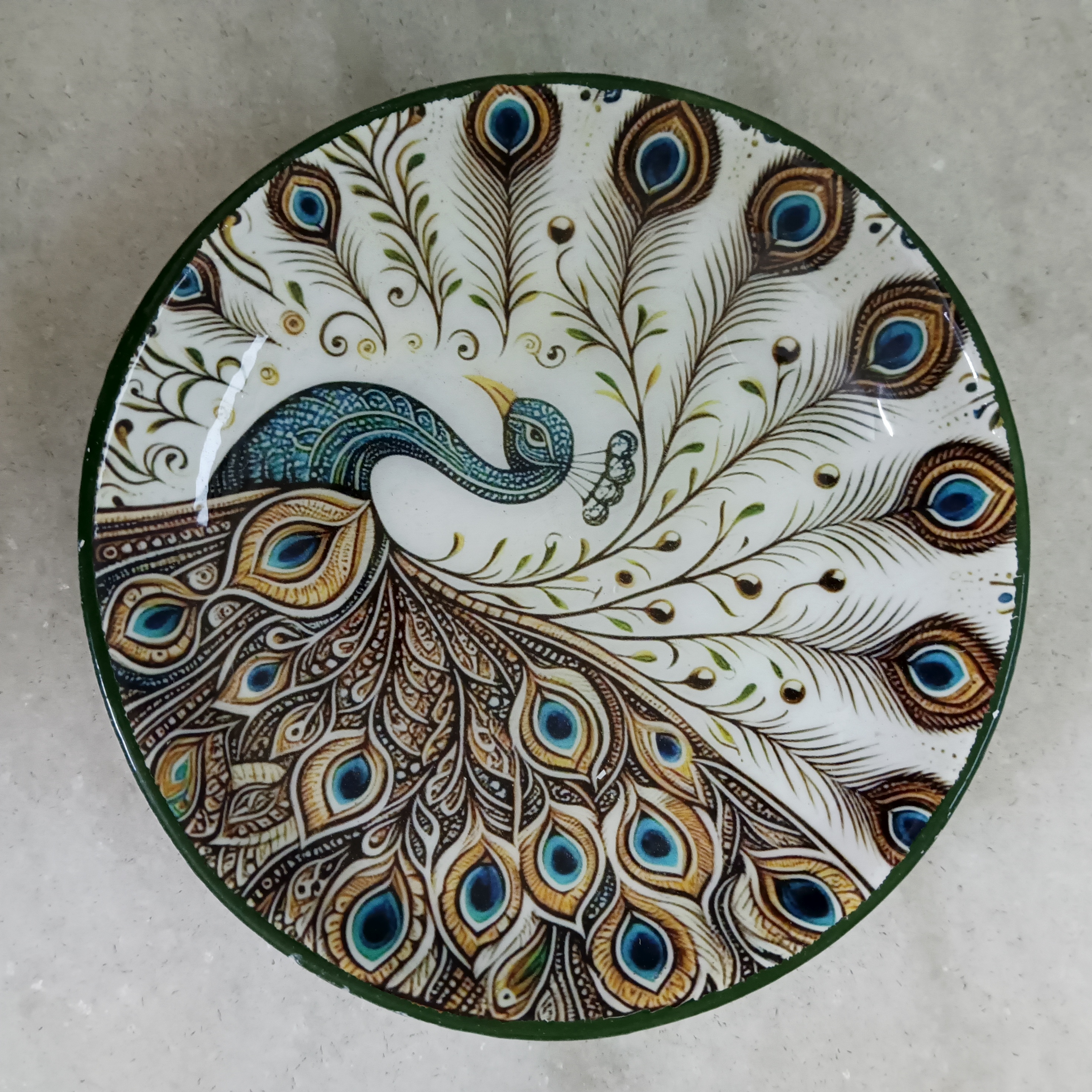 Peacock Ceramic Plate - Small Dark Green Edge