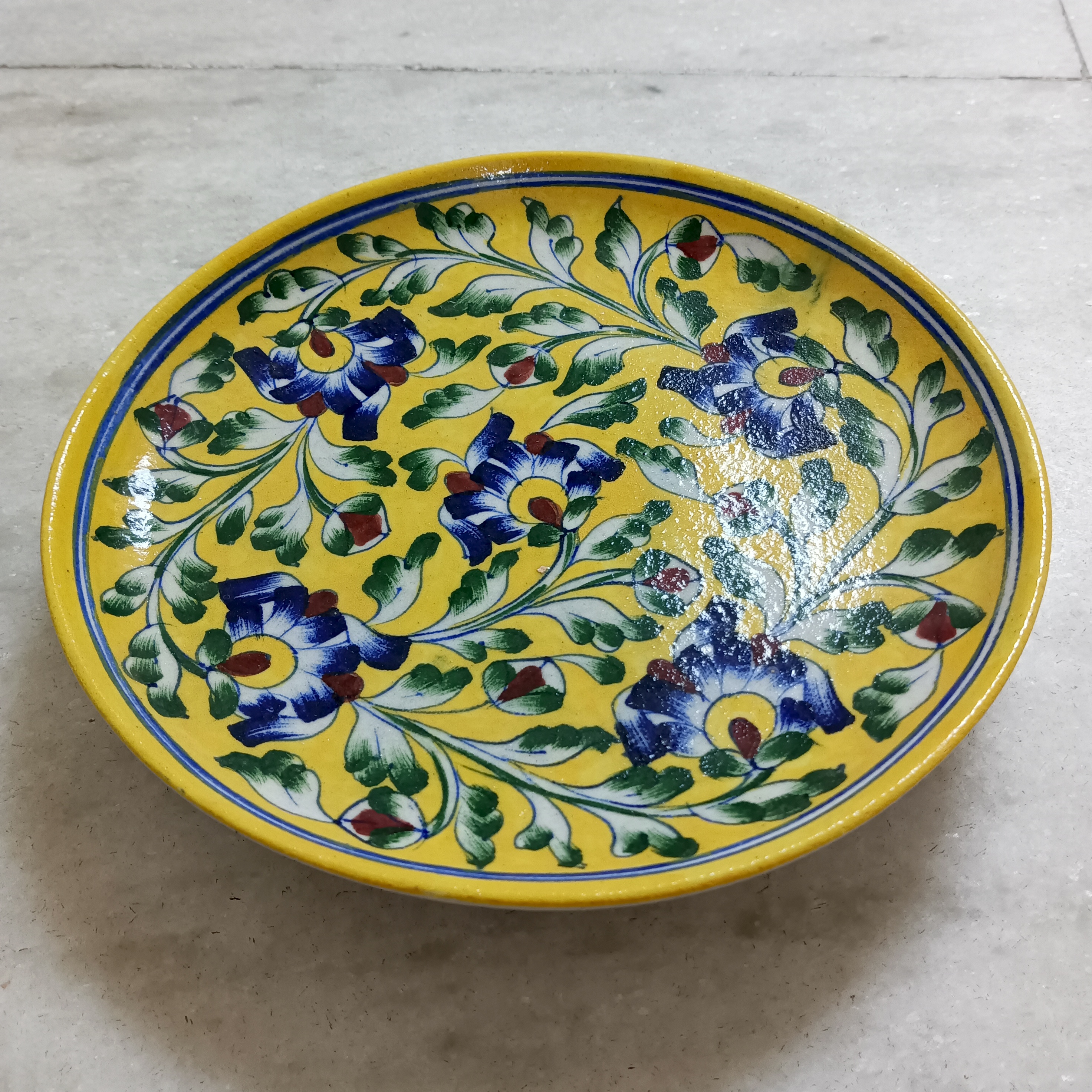 Hand-Painted Ceramic Plate - Yellow Blue