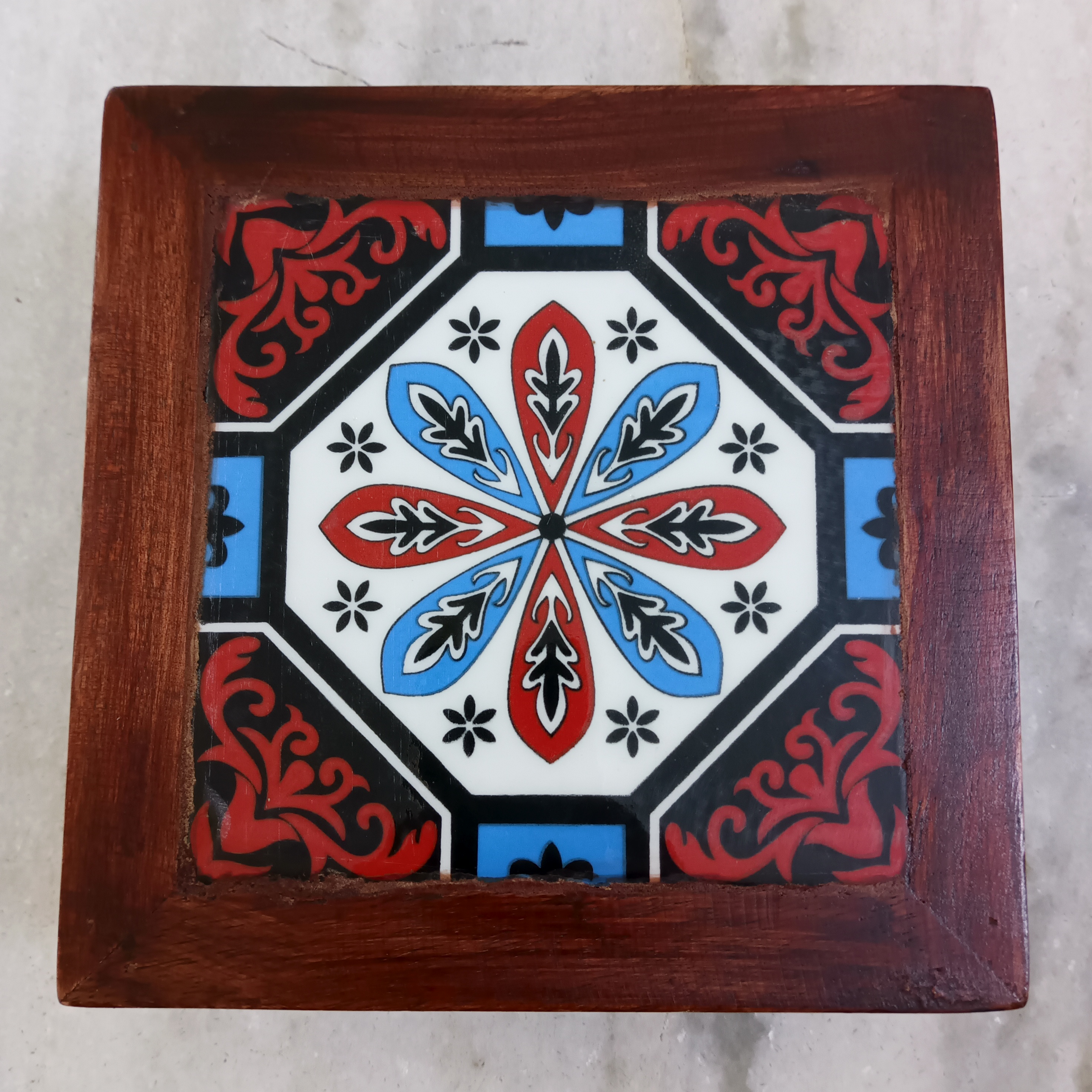 Wooden Decorative Chowki - Red