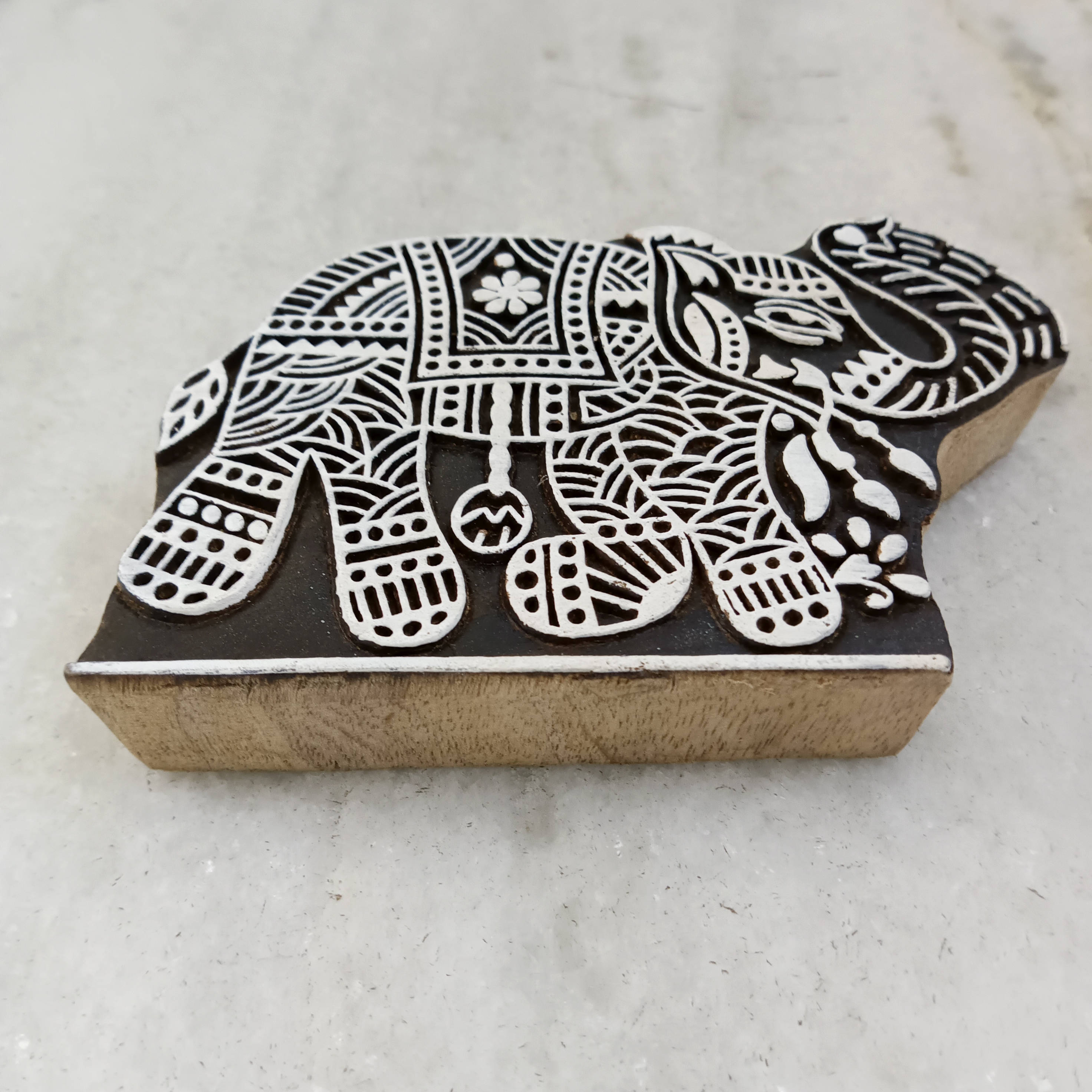 Handcrafted Wooden Printing Block Large - Elephant - right facing