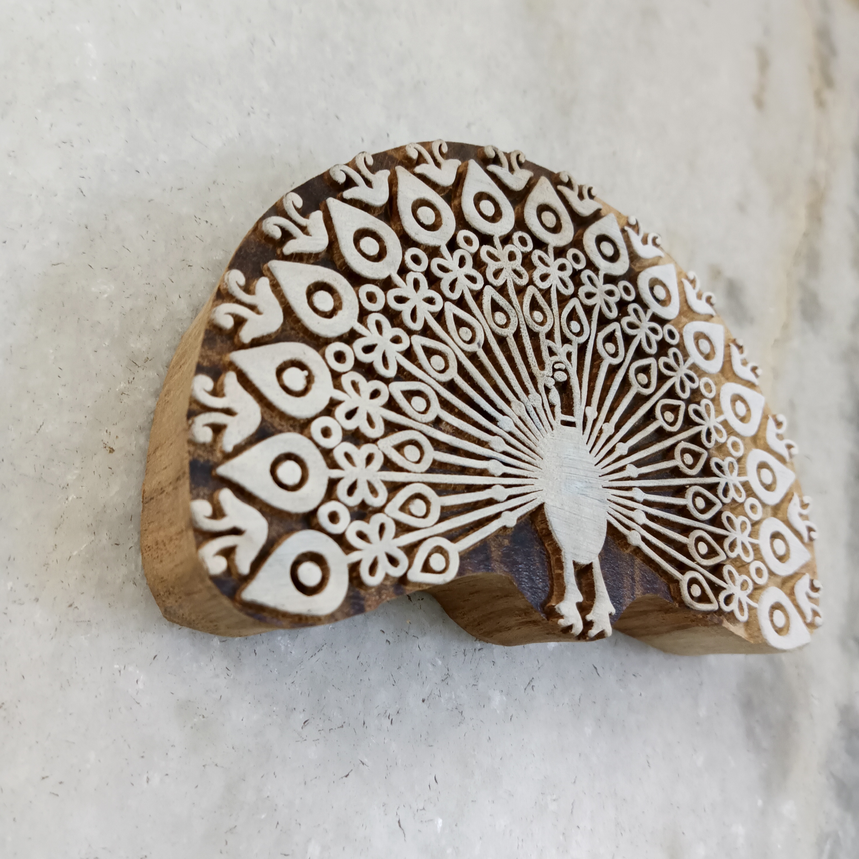Handcrafted Wooden Printing Block Large - Peacock