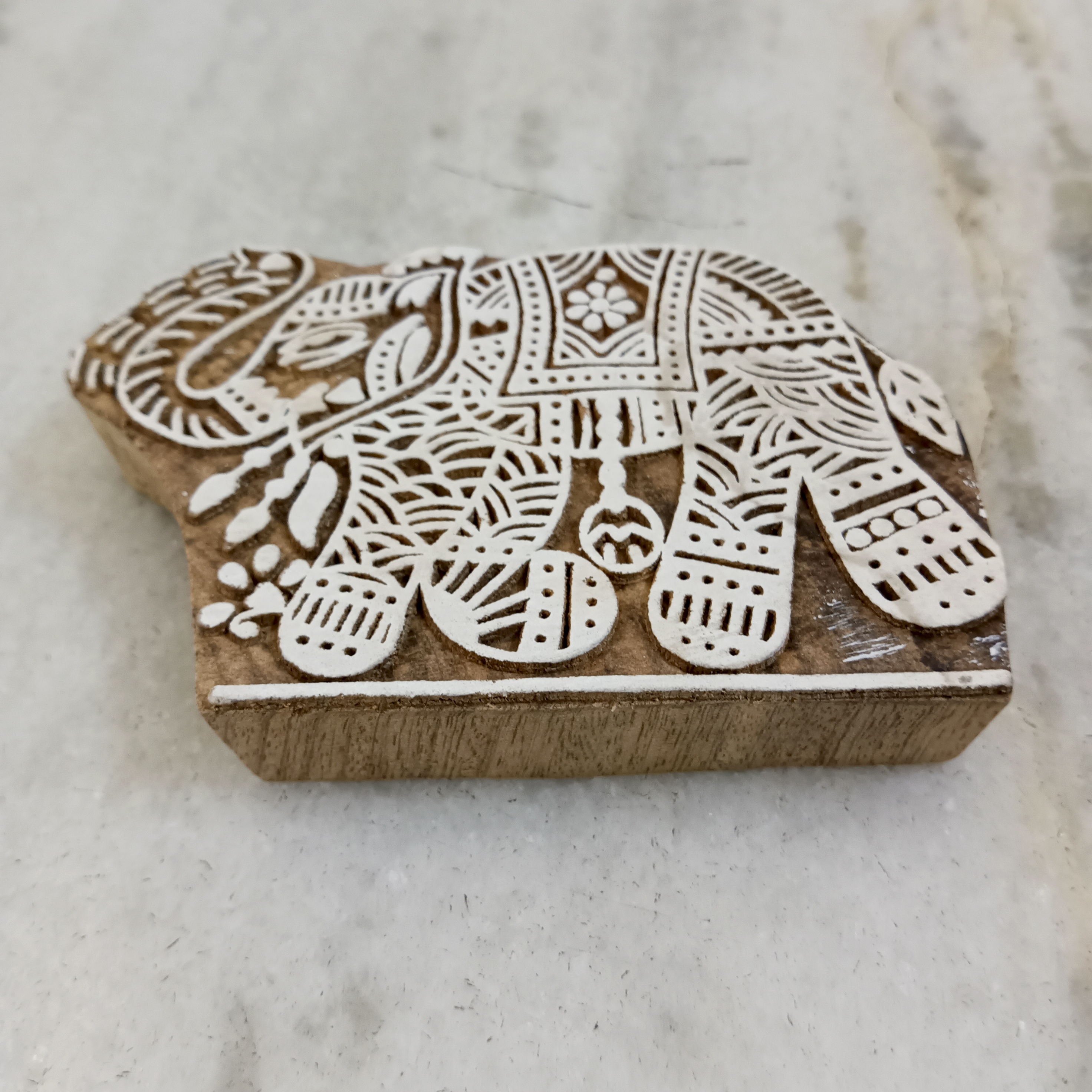 Handcrafted Wooden Printing Block Large - Elephant - left facing