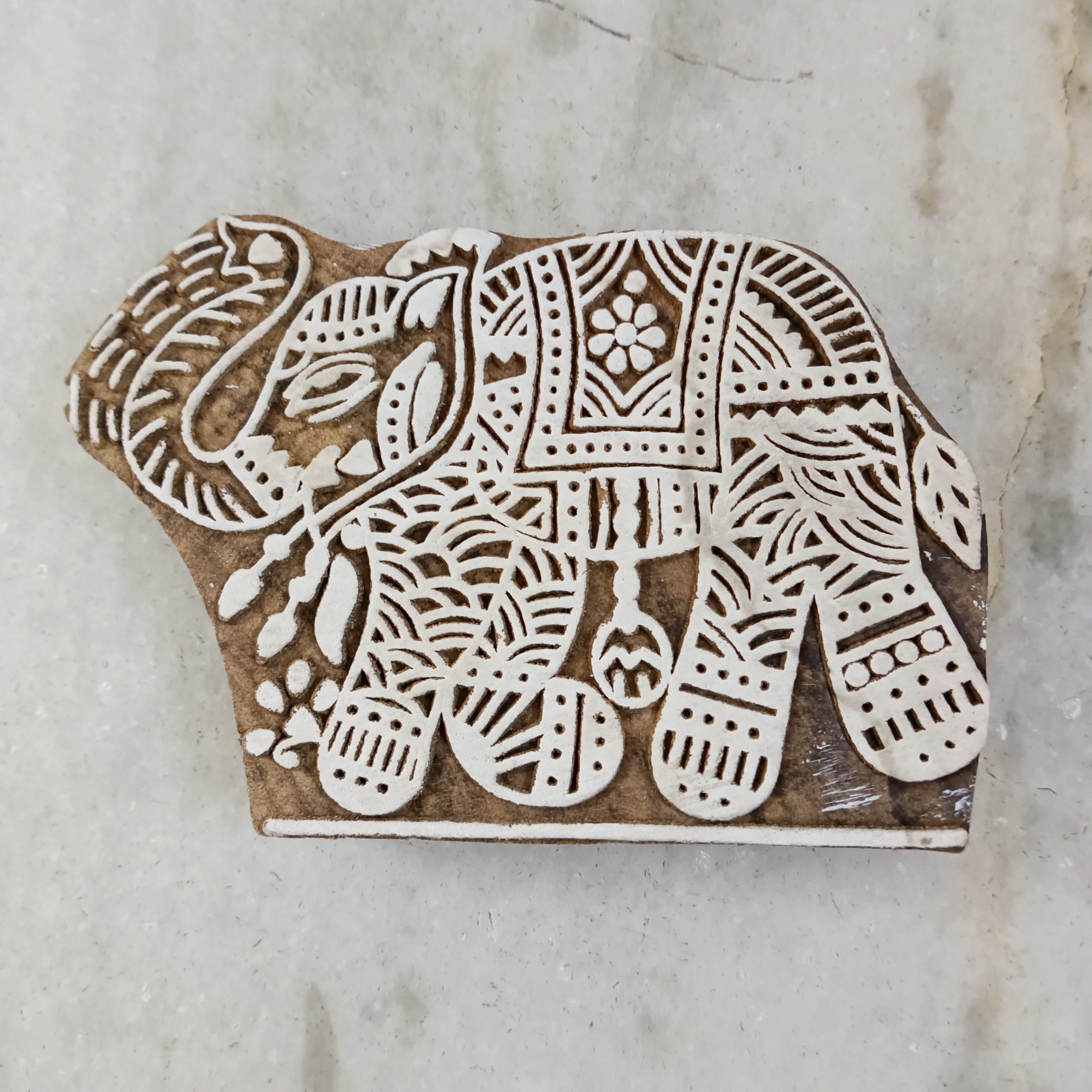 Handcrafted Wooden Printing Block Large - Elephant - left facing