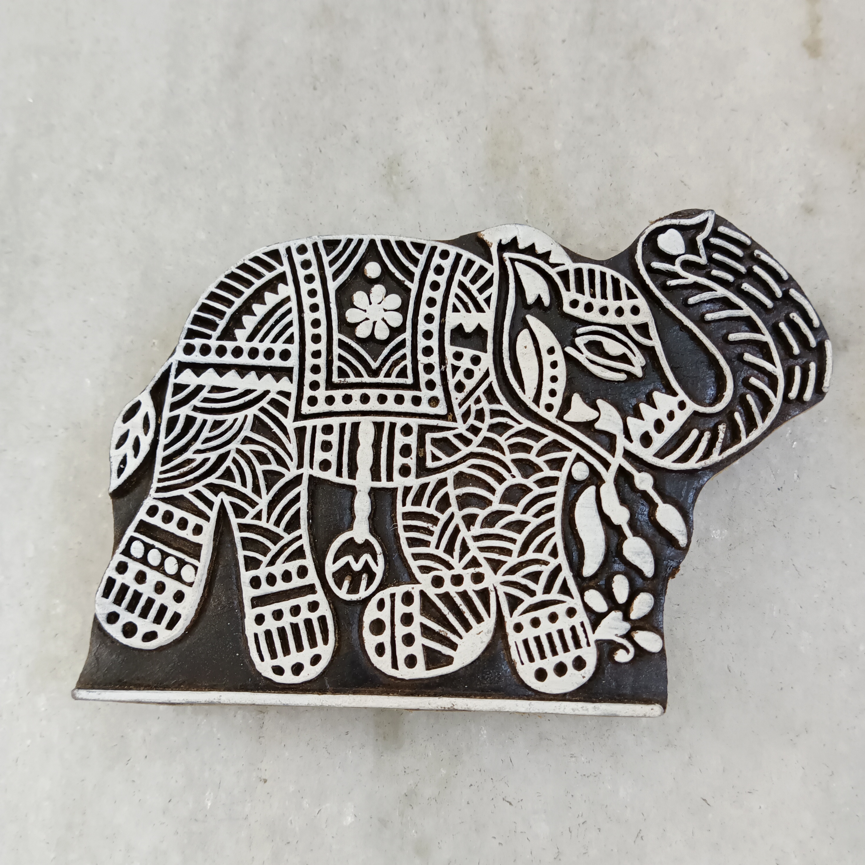Handcrafted Wooden Printing Block Large - Elephant - right facing