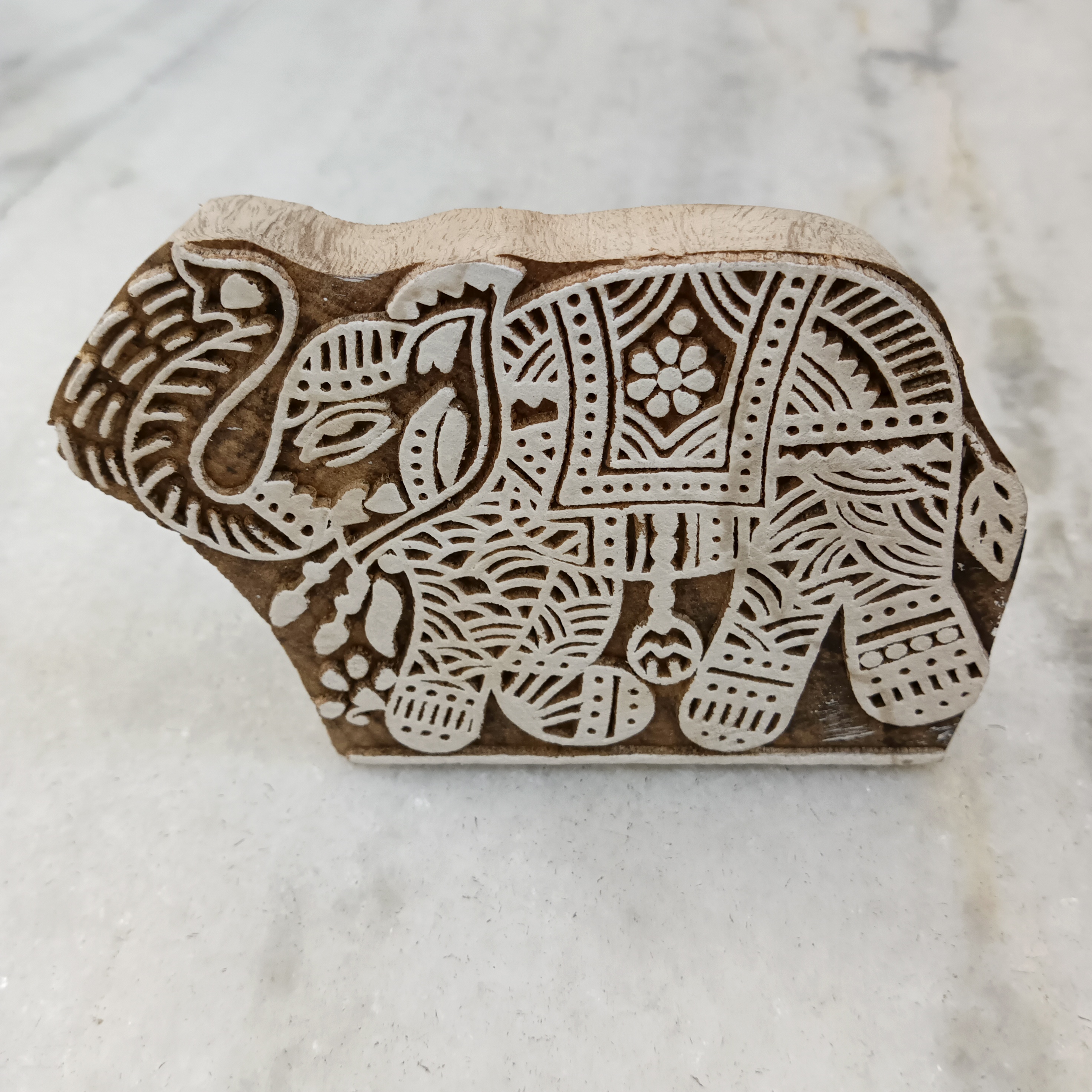 Handcrafted Wooden Printing Block Large - Elephant - left facing