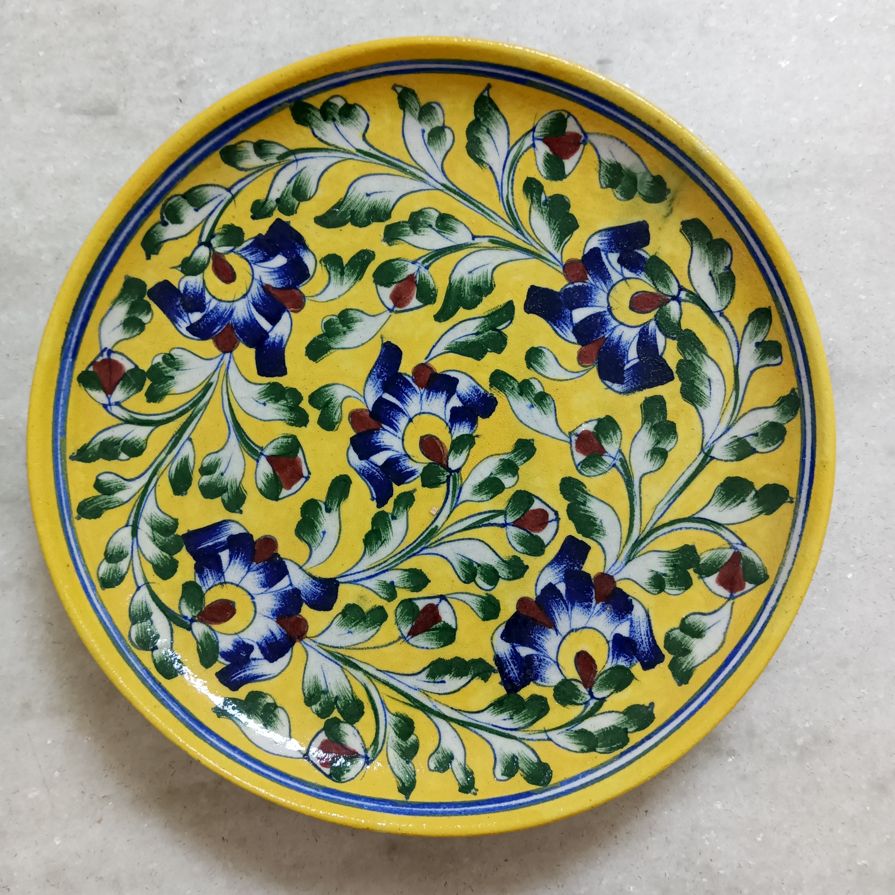 Hand-Painted Ceramic Plate - Yellow Blue