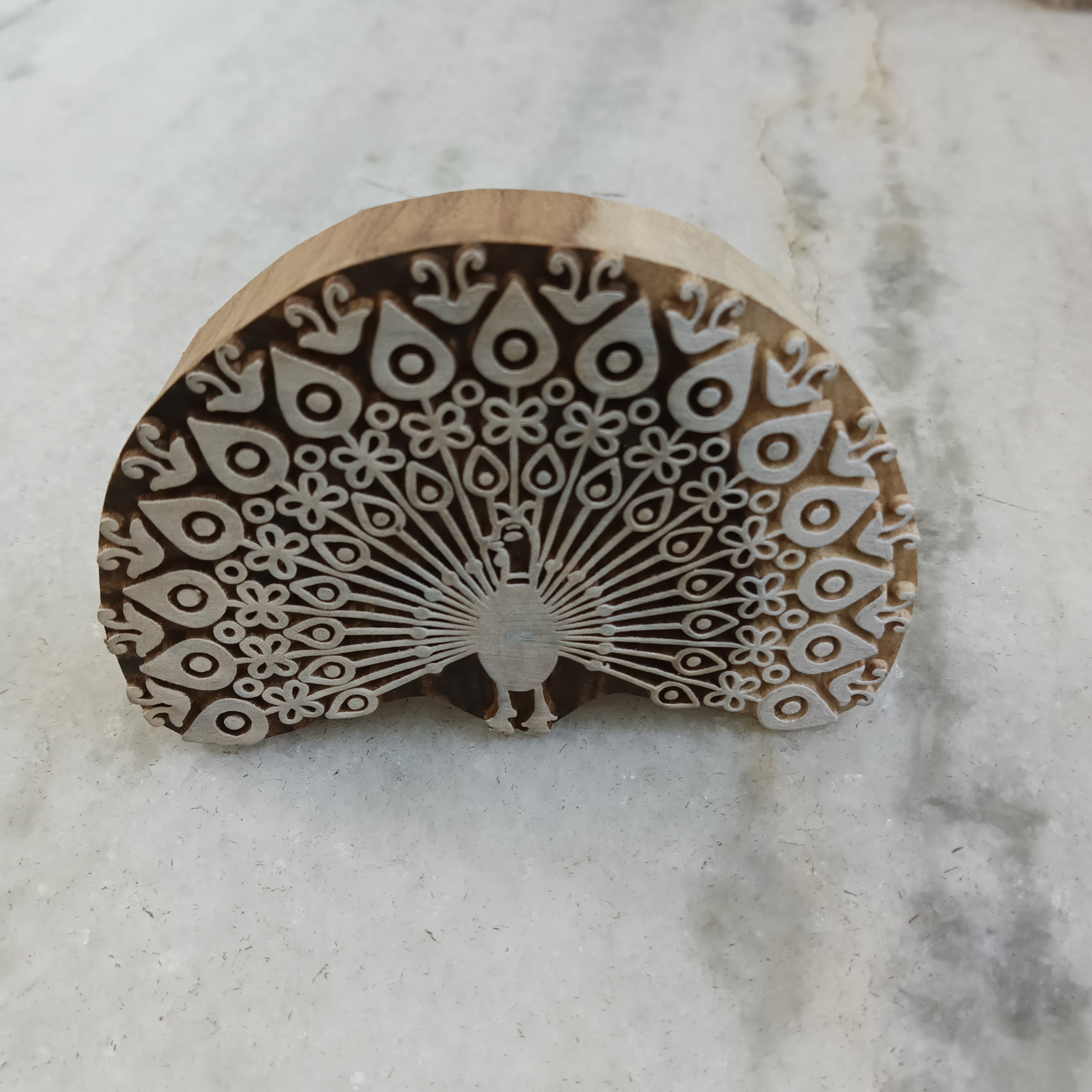 Handcrafted Wooden Printing Block Large - Peacock