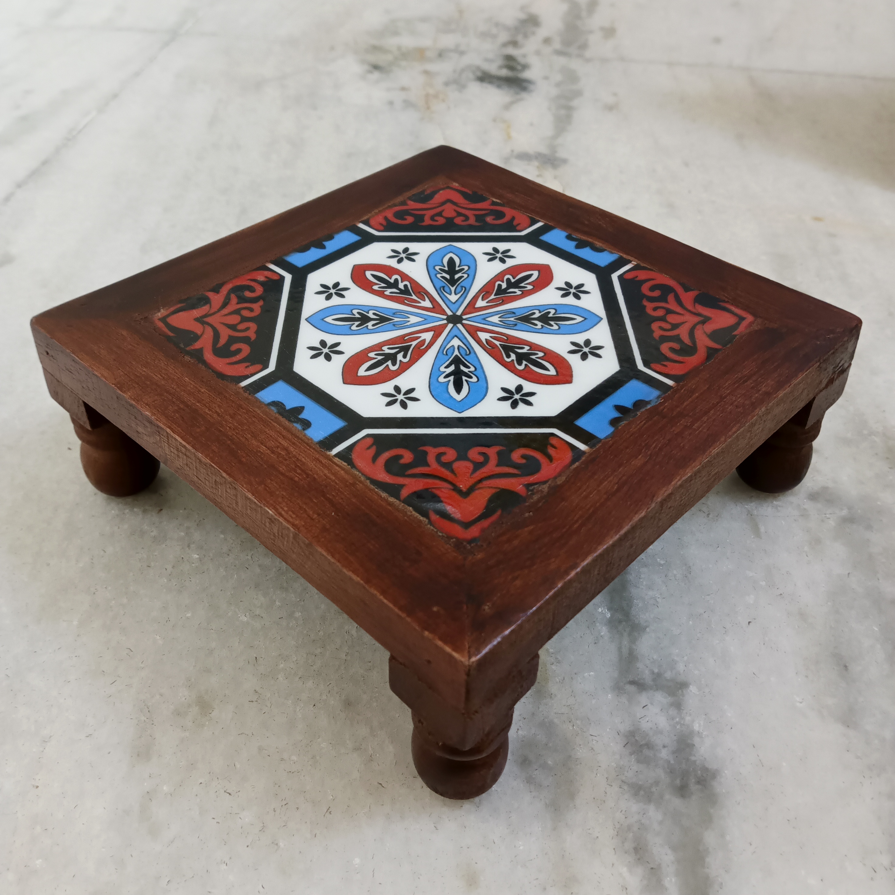 Wooden Decorative Chowki - Red