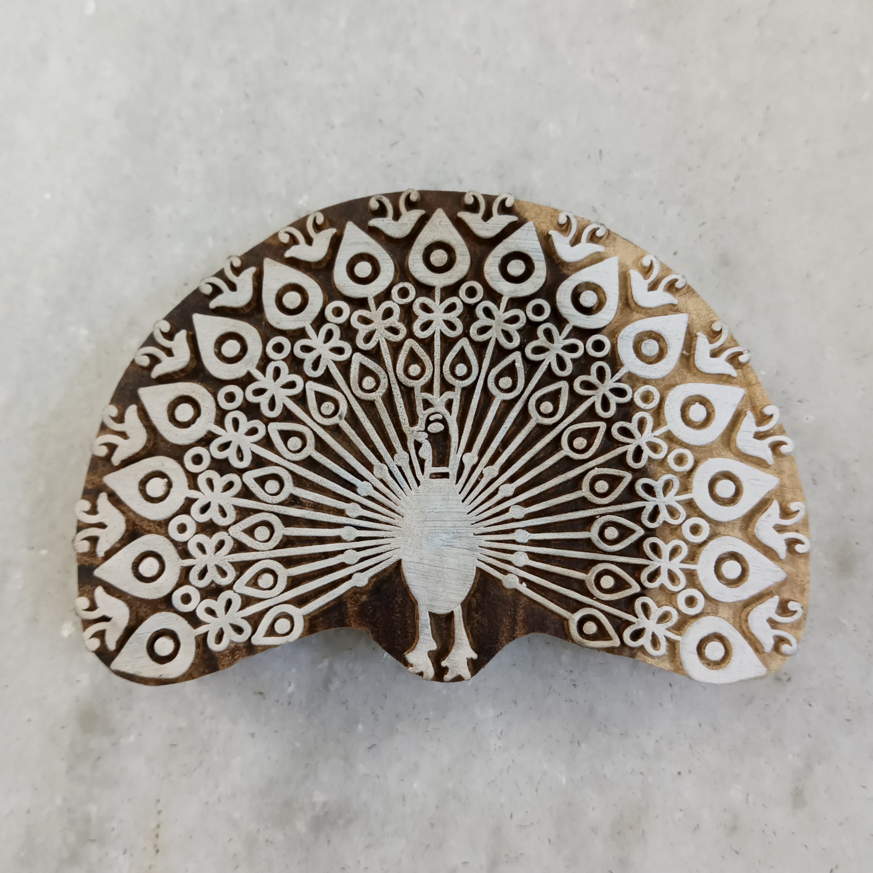 Handcrafted Wooden Printing Block Large - Peacock