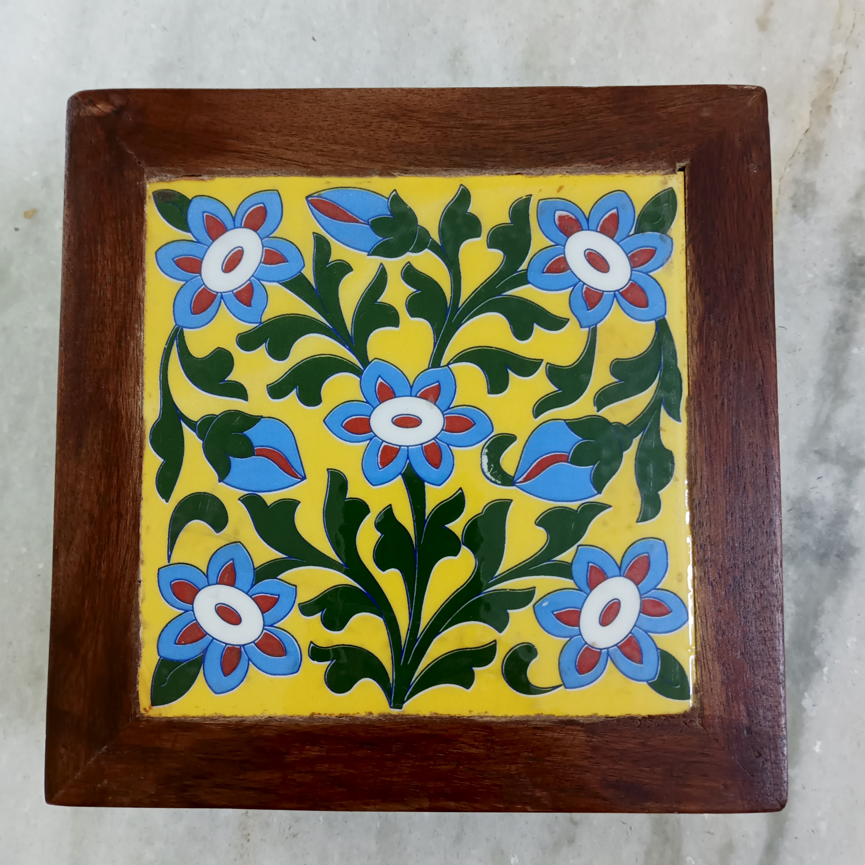 Wooden Decorative Chowki - Yellow